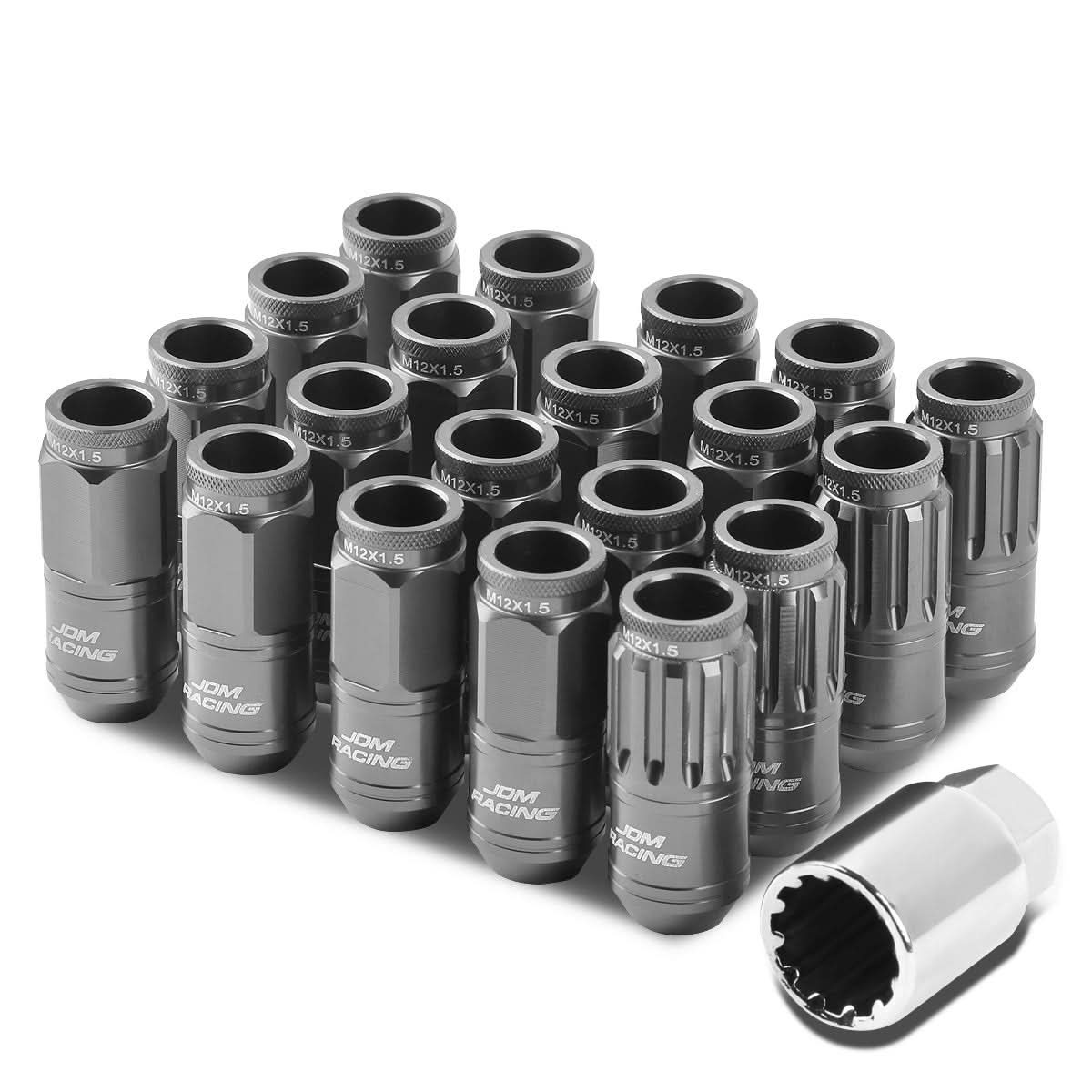 M12 x 1.5 Acorn Style Lug Nuts - Aluminum Gun Metal 16pc + 4 Locks