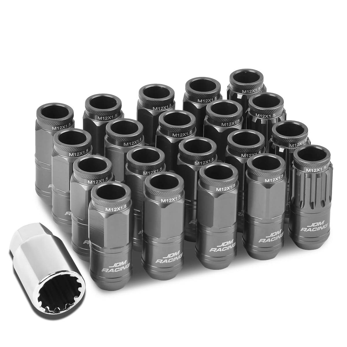 M12 x 1.5 Acorn Style Lug Nuts - Aluminum Gun Metal 16pc + 4 Locks
