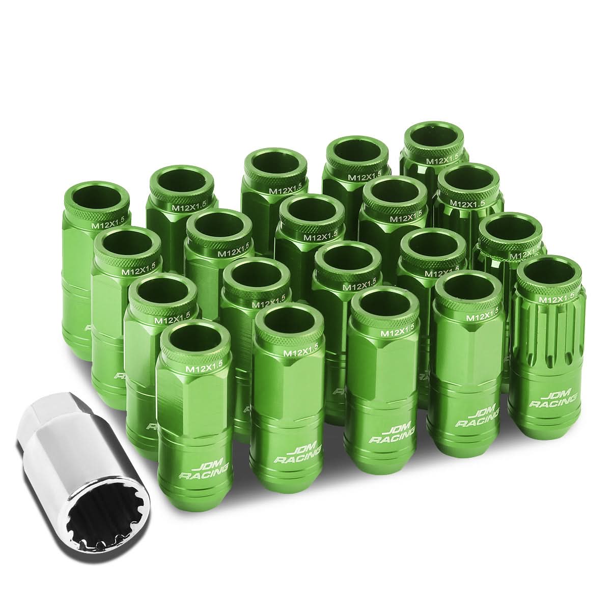 M12 x 1.5 Acorn Style Lug Nuts Set with Locks - Aluminum Green