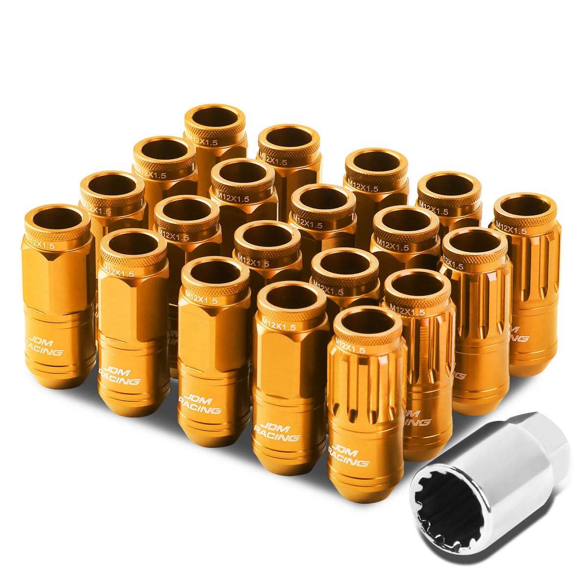 M12 x 1.5 Acorn Style Lug Nuts Set - Aluminum Orange 16pcs + 4 Locks