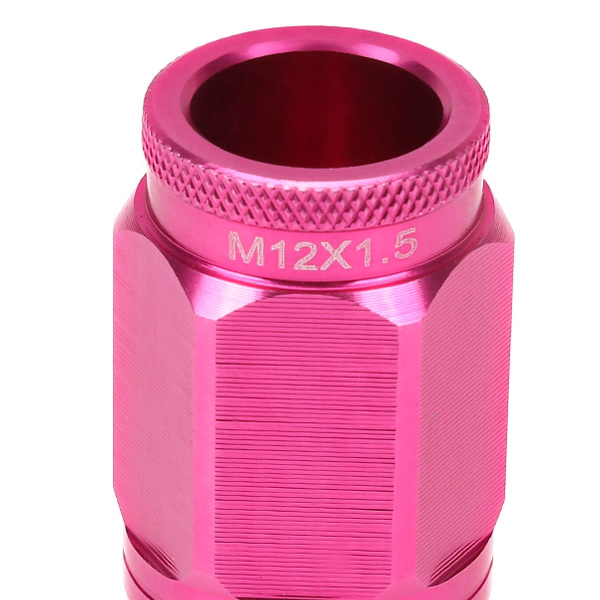 Acorn Style Aluminum Lug Nuts M12x1.5 50mm Pink 16pc + 4 Locks