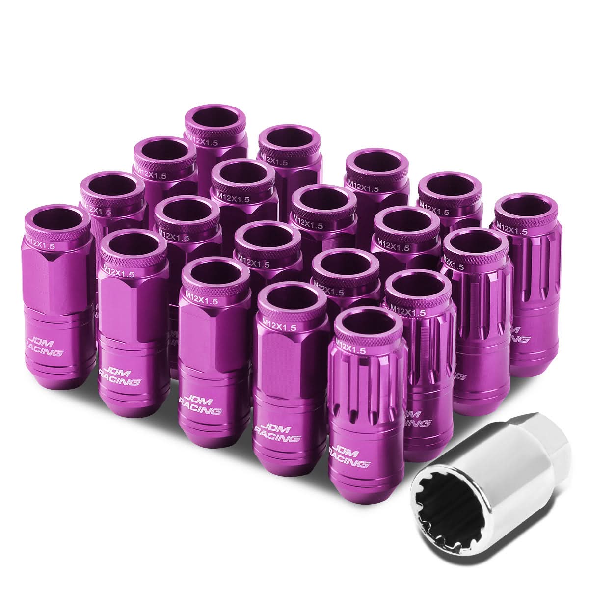 M12 x 1.5 Acorn Style Aluminum Lug Nuts 50mm Purple 16pc + 4 Locks