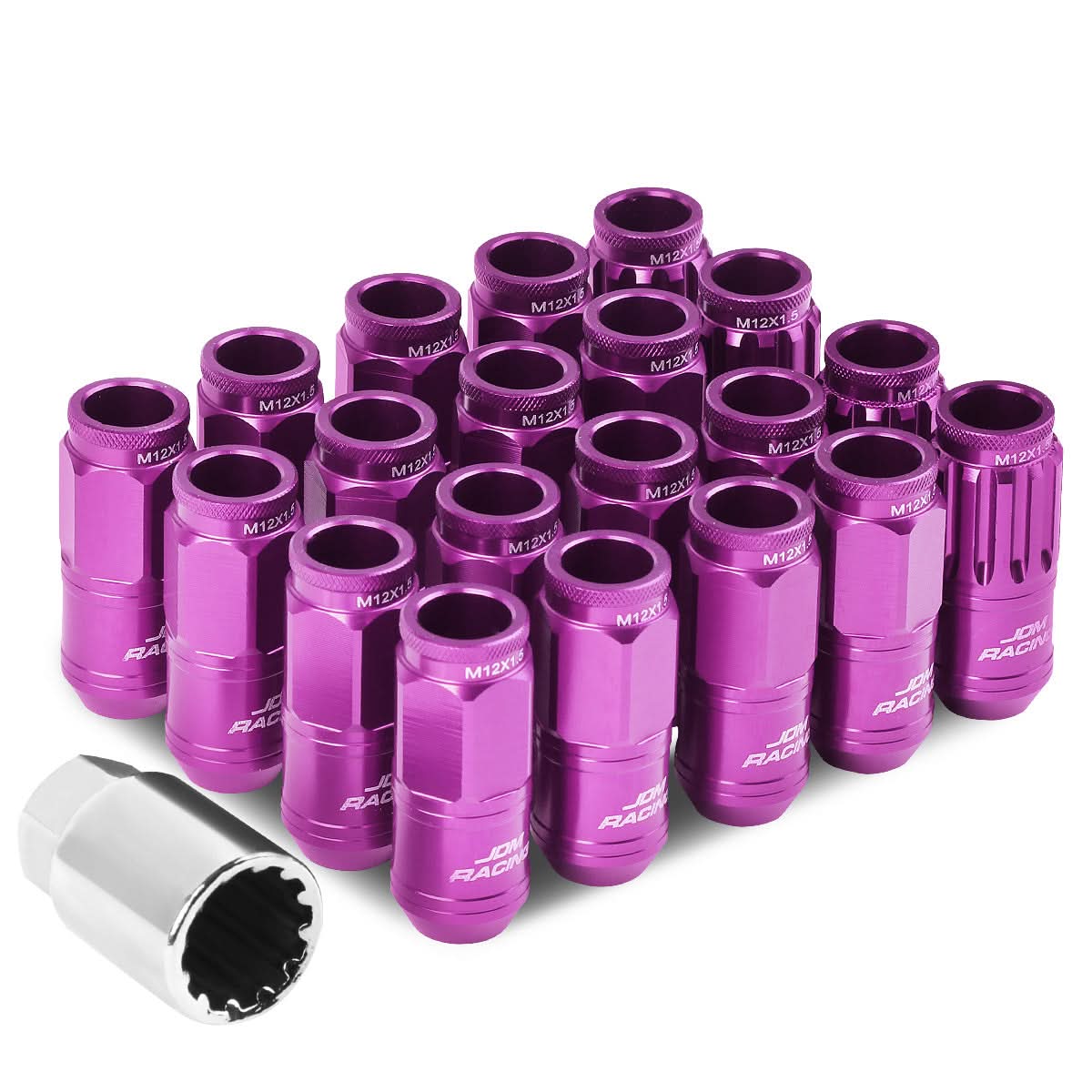 M12 x 1.5 Acorn Style Aluminum Lug Nuts 50mm Purple 16pc + 4 Locks