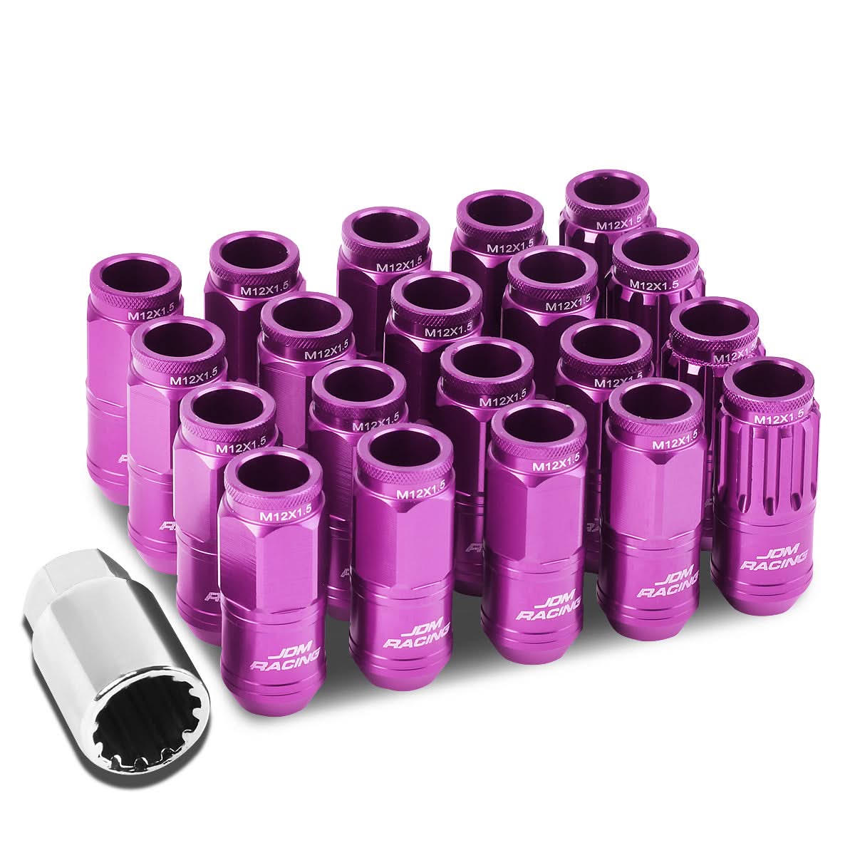 M12 x 1.5 Acorn Style Aluminum Lug Nuts 50mm Purple 16pc + 4 Locks