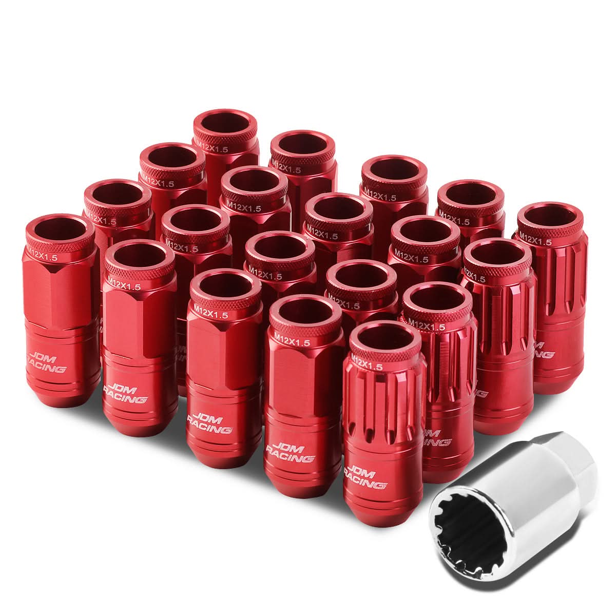 M12 x 1.5 Acorn Style Aluminum Lug Nuts 16PC Set w/ Locks Red