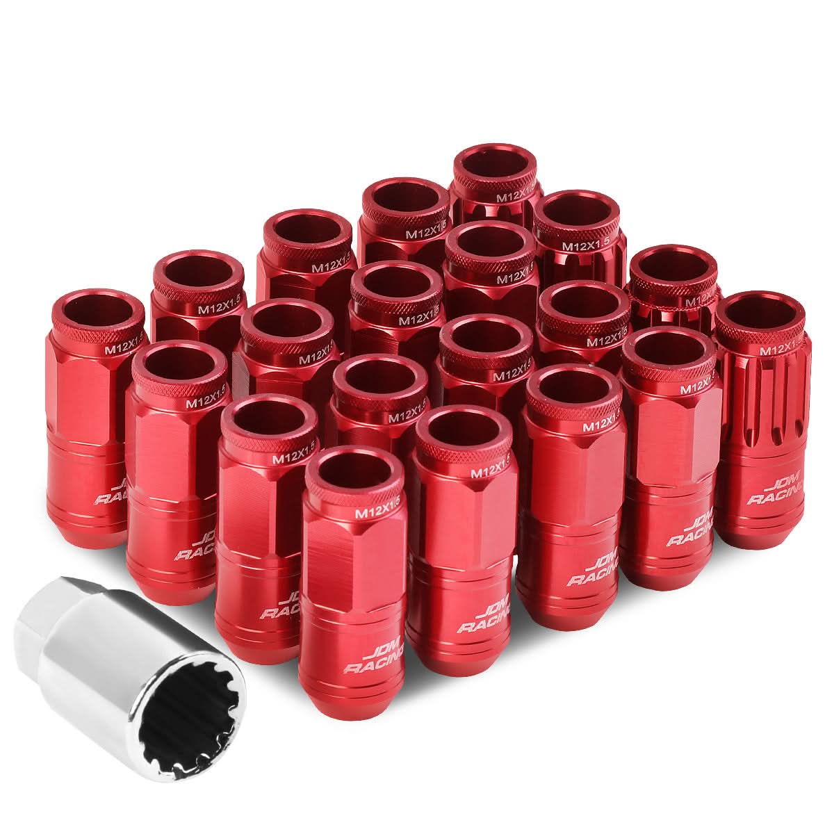 M12 x 1.5 Acorn Style Aluminum Lug Nuts 16PC Set w/ Locks Red