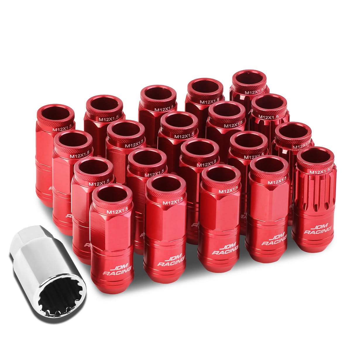 M12 x 1.5 Acorn Style Aluminum Lug Nuts 16PC Set w/ Locks Red