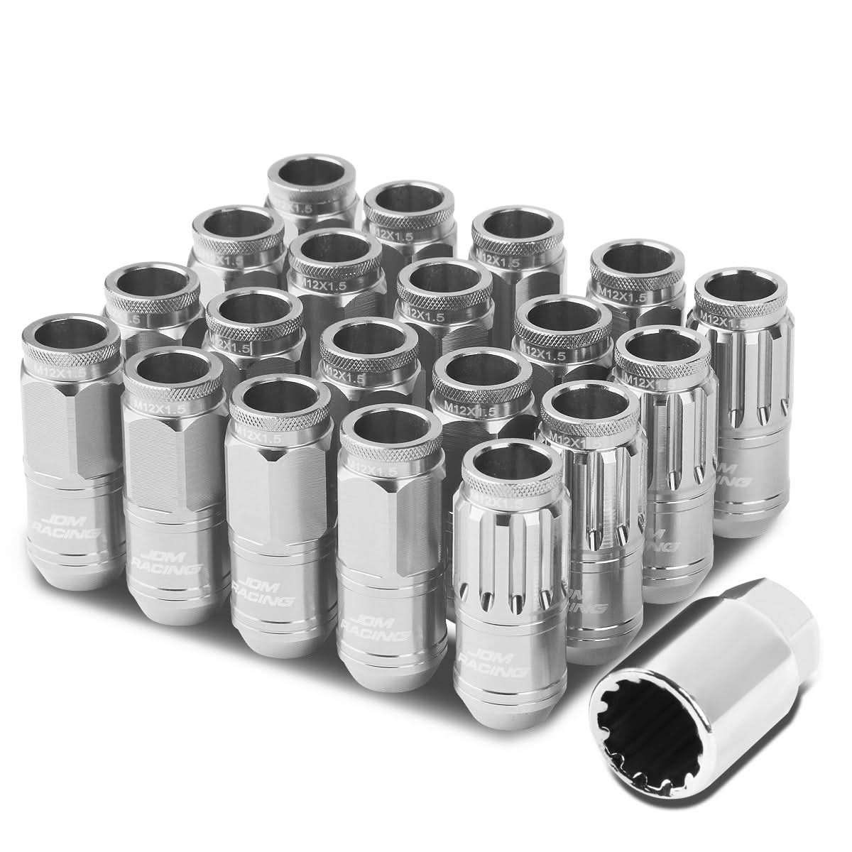 Aluminum Lug Nuts M12 x 1.5 Acorn Style 16pc + 4 Locks Silver