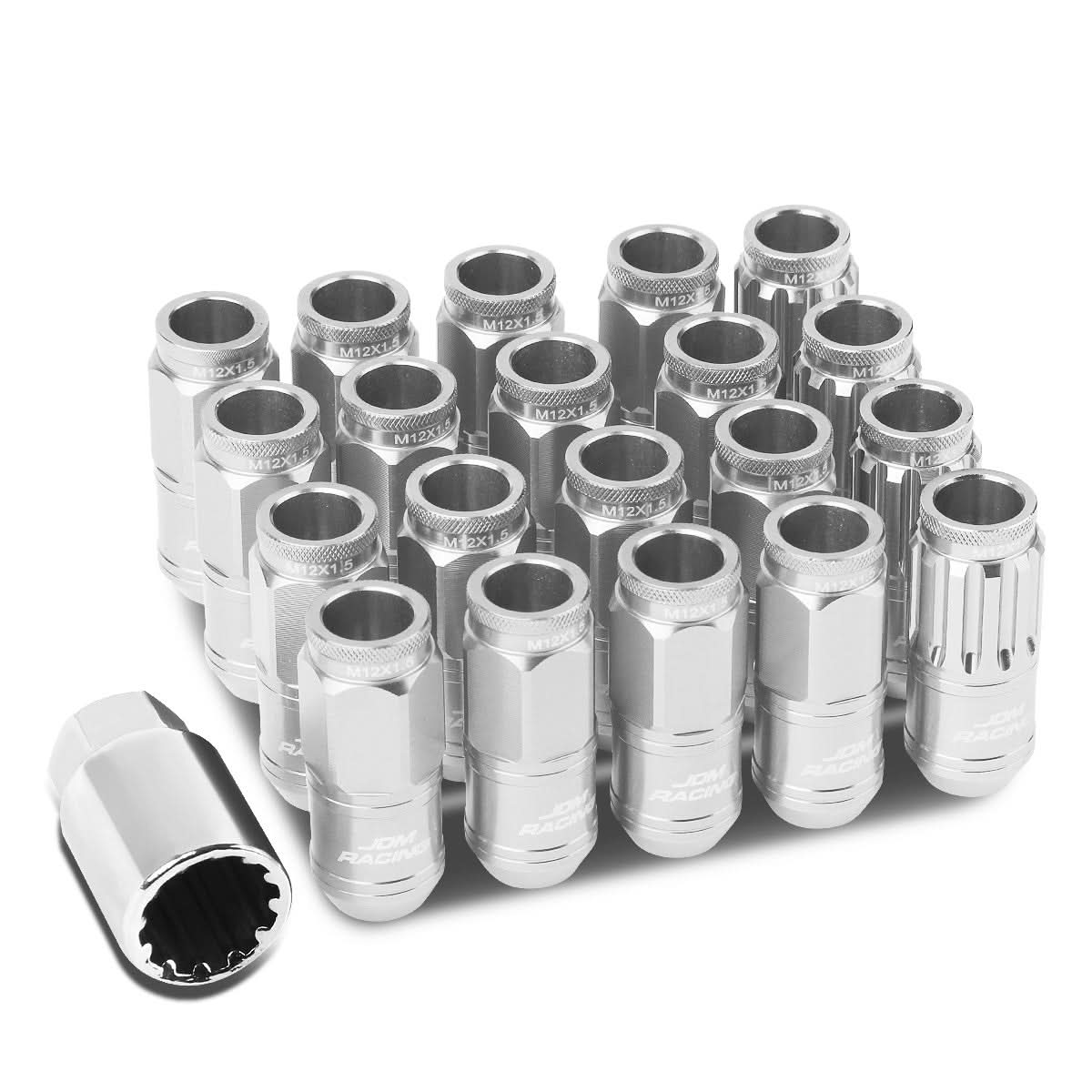 Aluminum Lug Nuts M12 x 1.5 Acorn Style 16pc + 4 Locks Silver