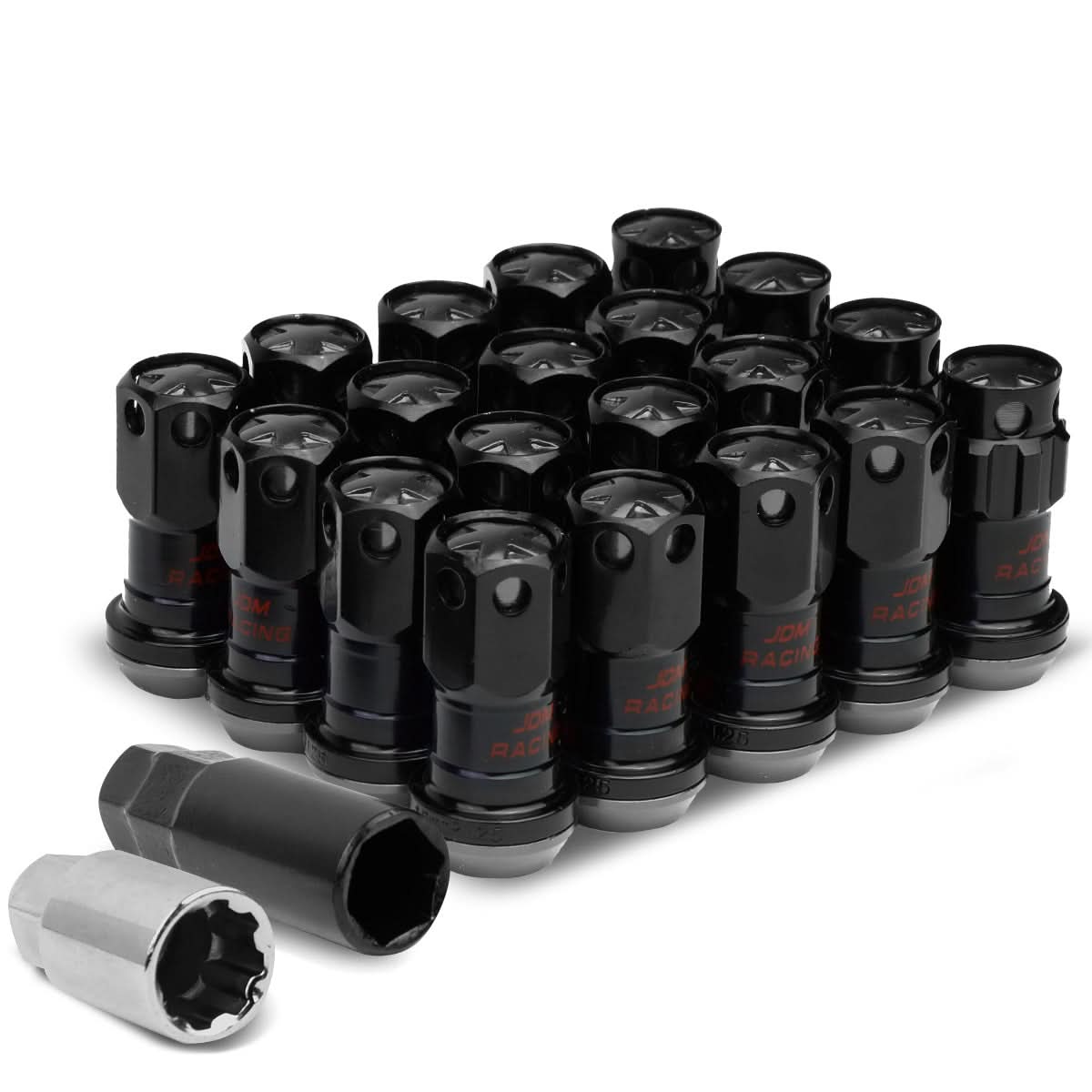 M12 x 1.25 Aluminum Lug Nuts 16pc + 4 Locks Black Closed End