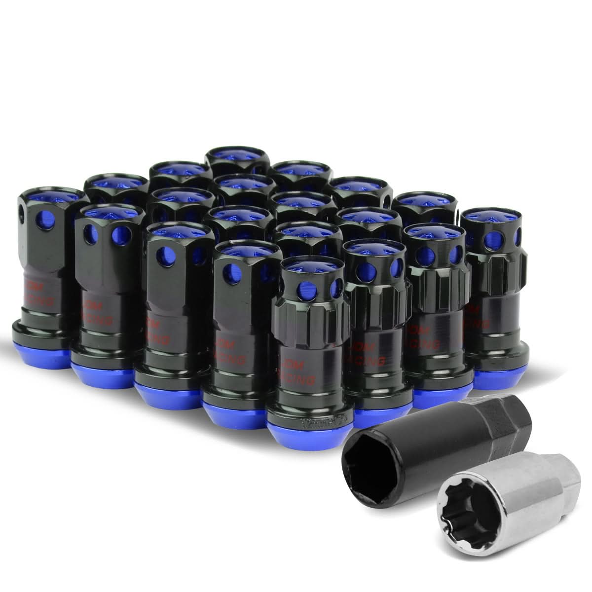 M12 x 1.25 Aluminum Lug Nuts with Locks 16pc Set Black/Blue