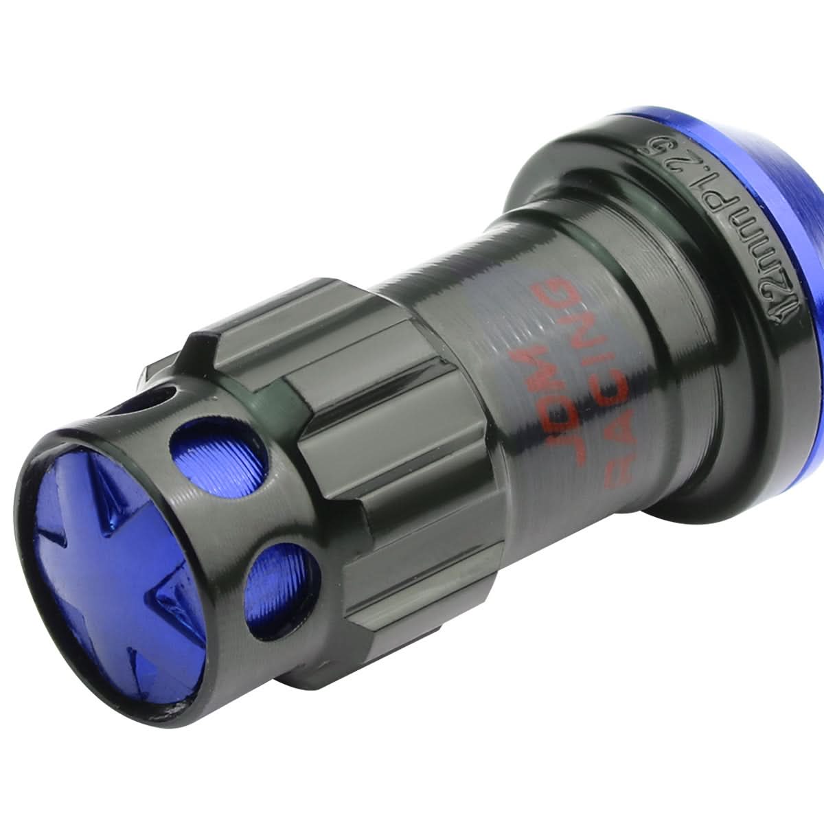 M12 x 1.25 Aluminum Lug Nuts with Locks 16pc Set Black/Blue