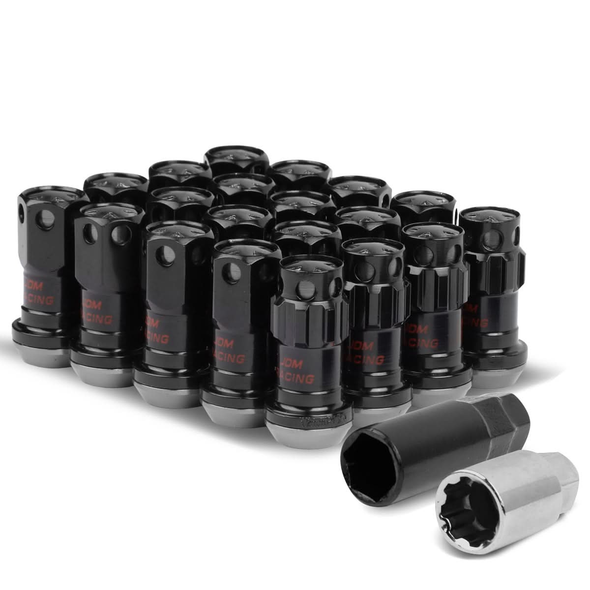 M12 x 1.25 Aluminum Lug Nuts Set - 45mm Closed End with Locks - Aluminum