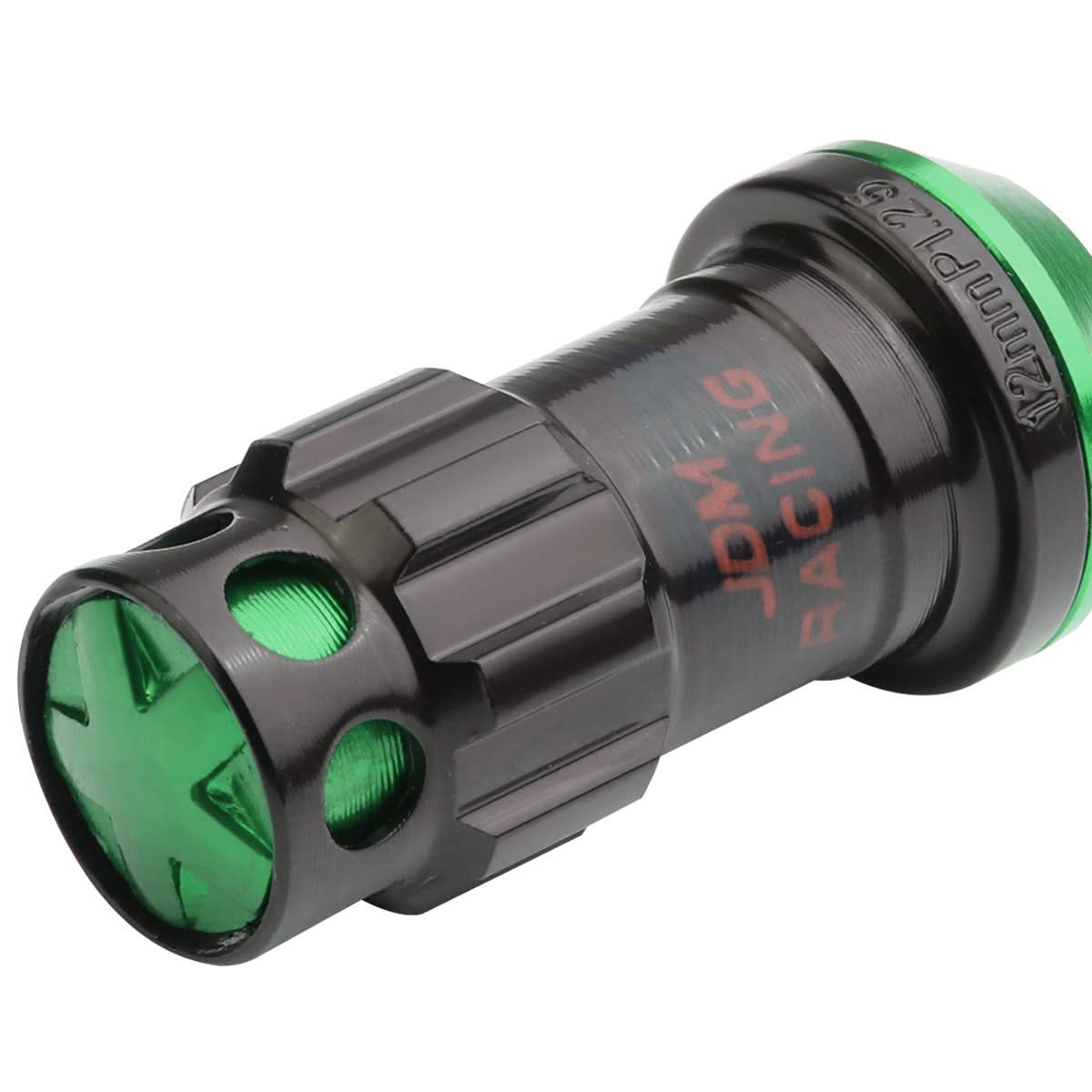 M12 x 1.25 Aluminum Lug Nuts Set 16pc + 4 Locks Black/Green