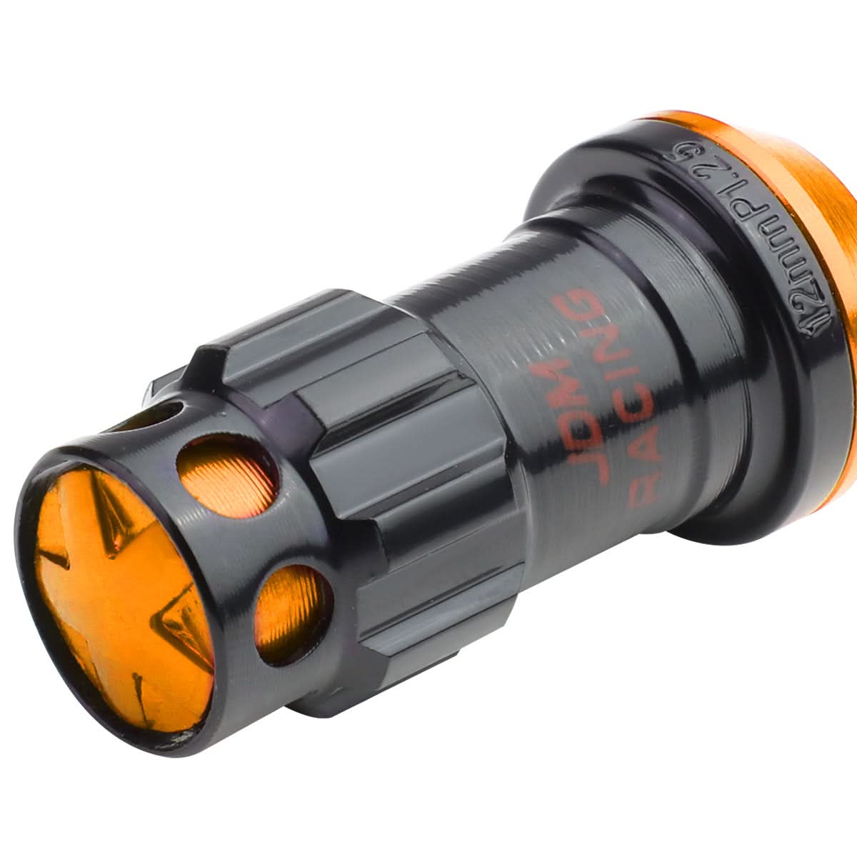 M12 x 1.25 Aluminum Lug Nuts 16pc Set with 4 Locks - Black/Orange