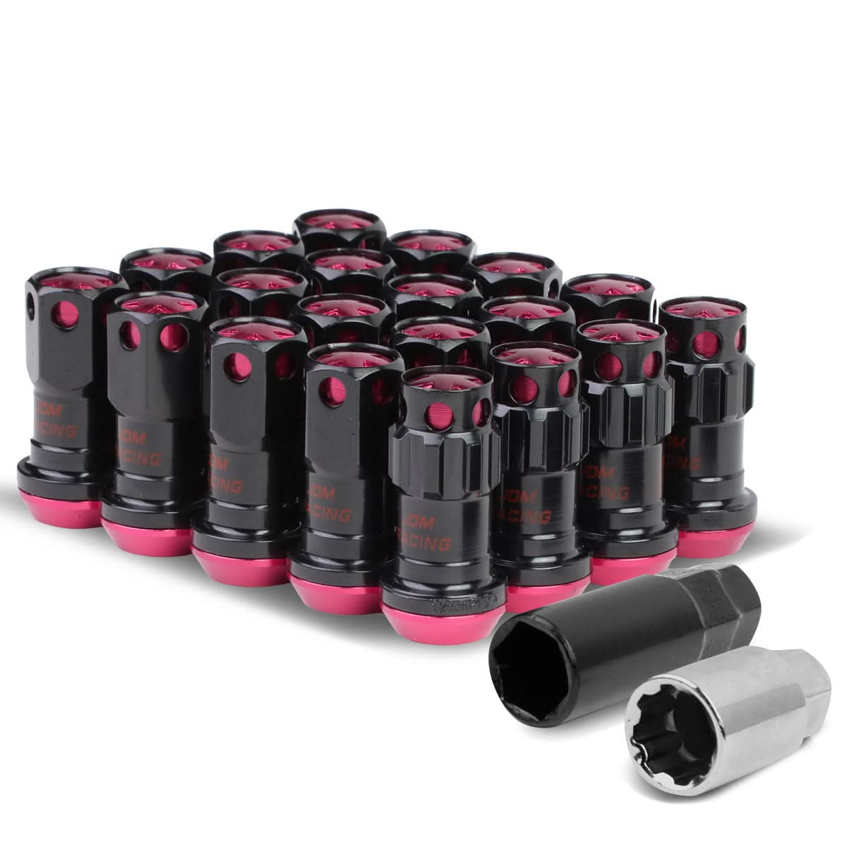M12 x 1.25 Aluminum Lug Nuts Lock Nut Style 16pcs + 4 Locks Black Pink