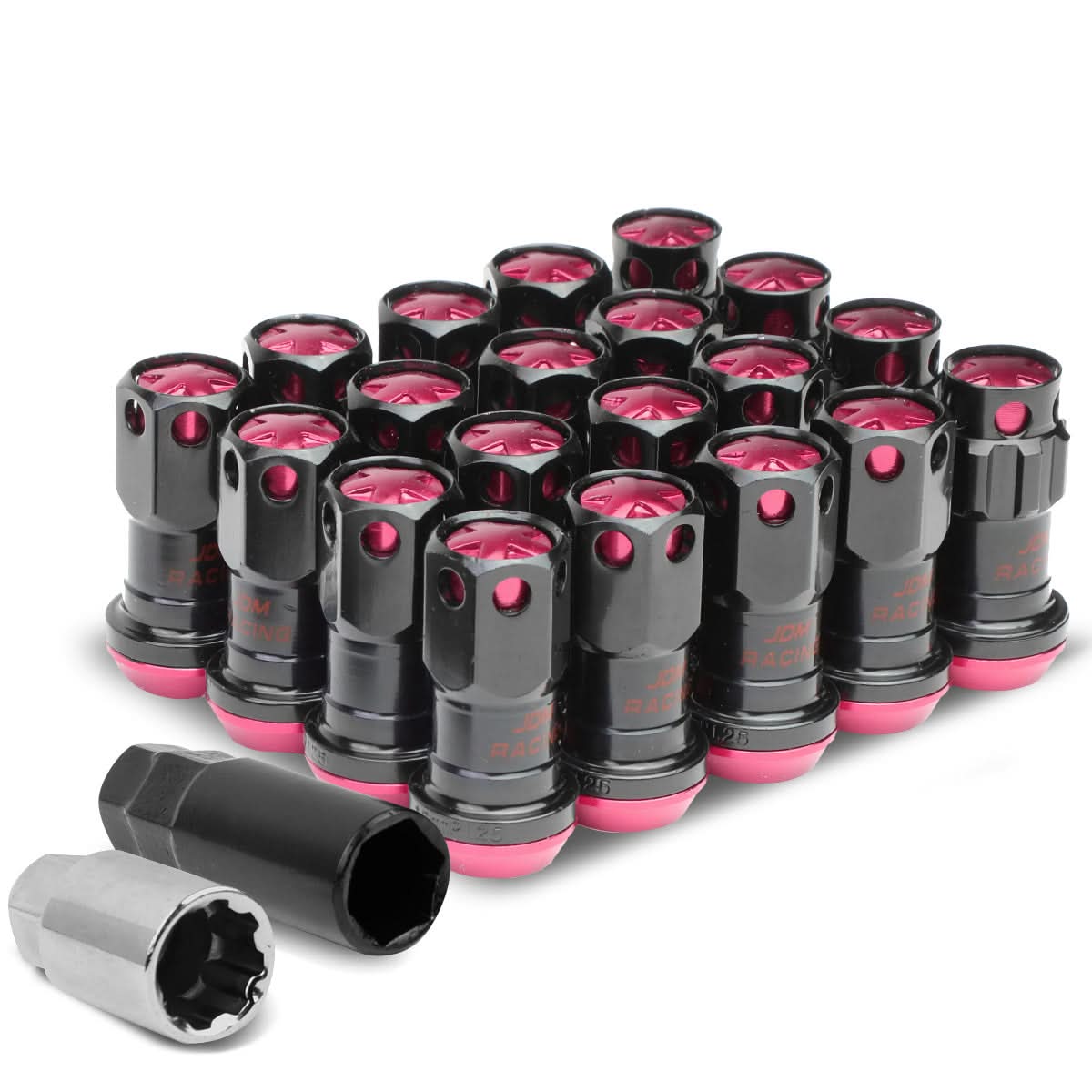 M12 x 1.25 Aluminum Lug Nuts Lock Nut Style 16pcs + 4 Locks Black Pink