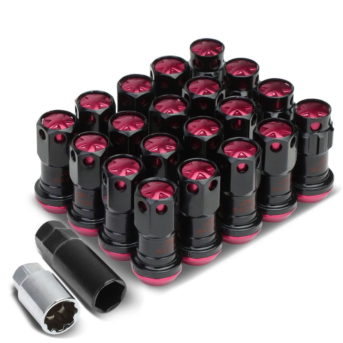 M12 x 1.25 Aluminum Lug Nuts Lock Nut Style 16pcs + 4 Locks Black Pink