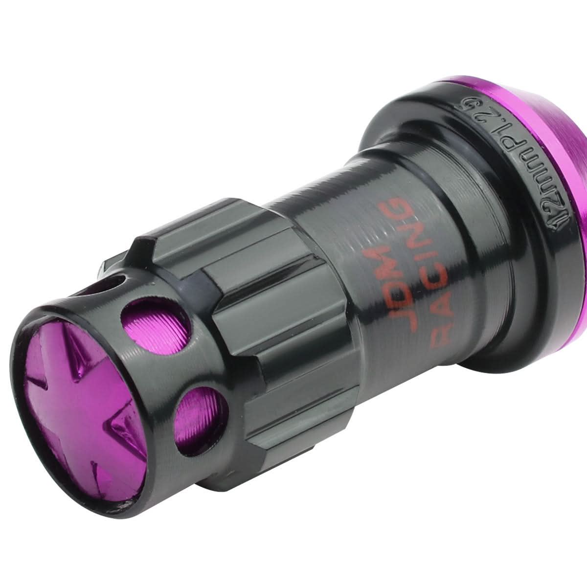 M12 x 1.25 Aluminum Lug Nuts Set - 45mm Closed End with Locks Black/Purple