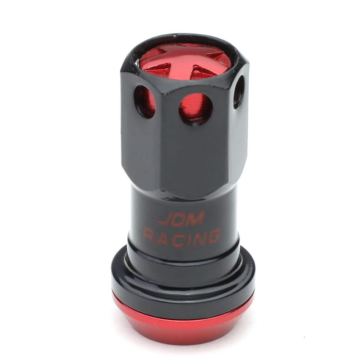 M12 x 1.25 Aluminum Lug Nuts Set - 16 Pcs + 4 Locks with Key Black/Red
