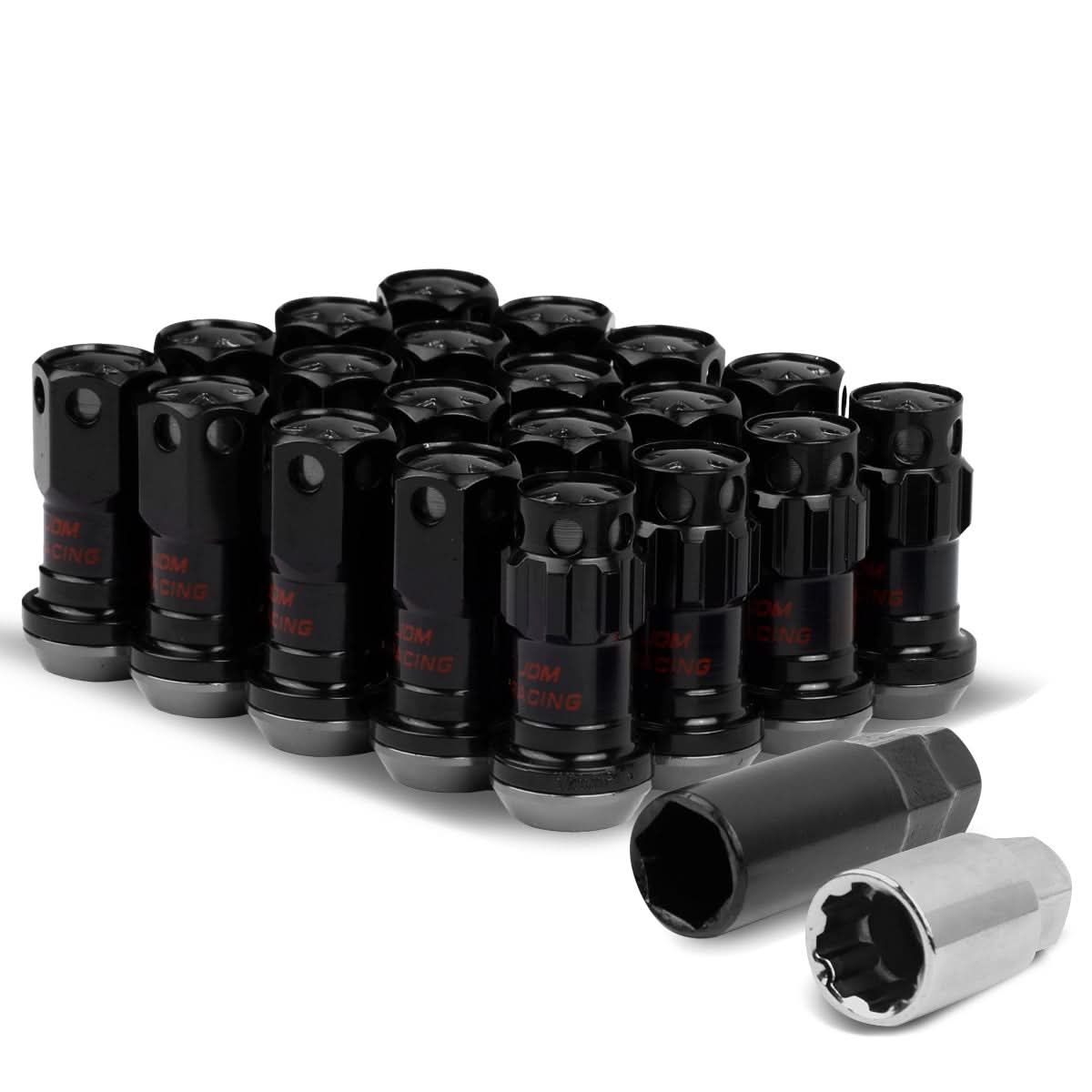 M12 x 1.5 Aluminum Lug Nuts with Locks 16pc Set - Black