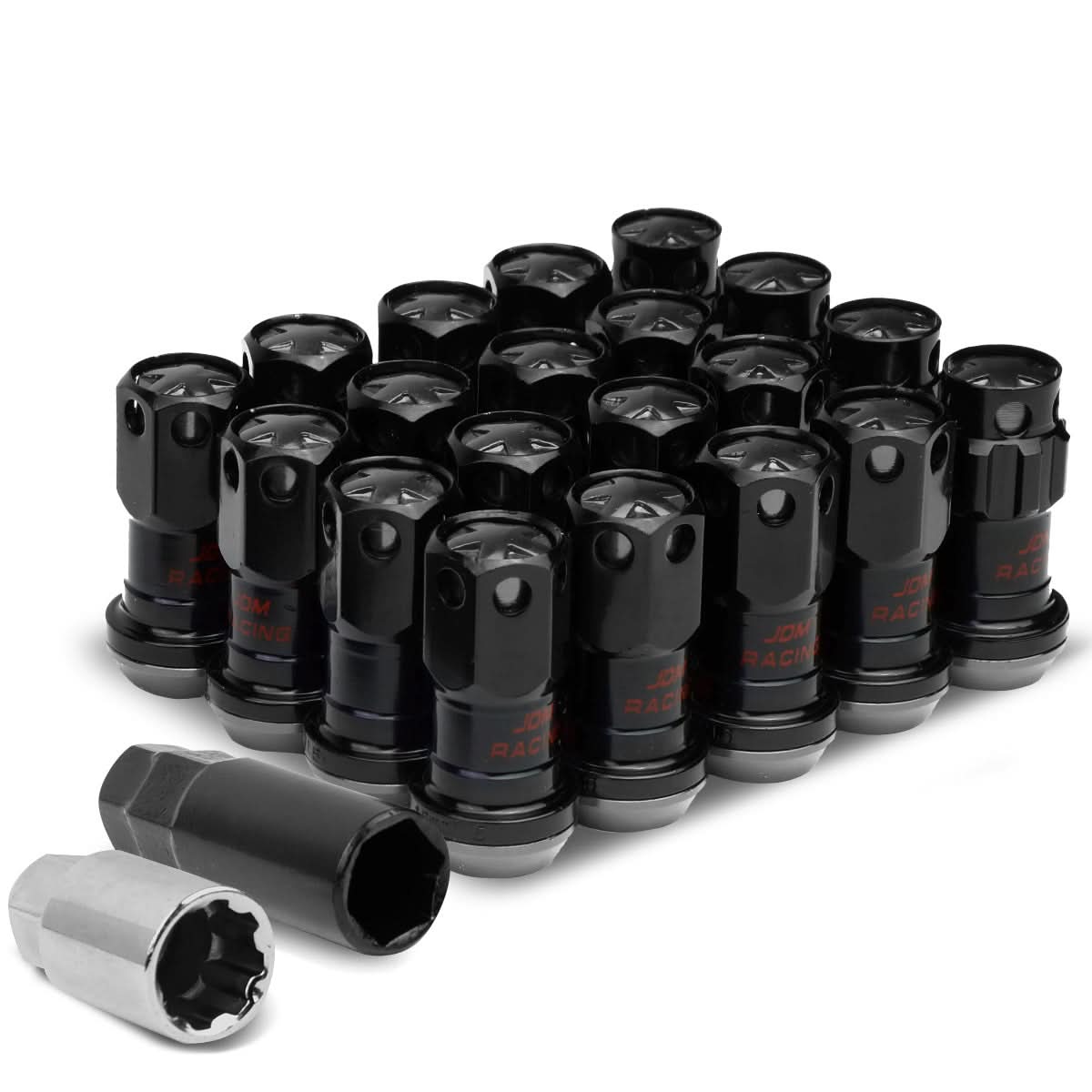 M12 x 1.5 Aluminum Lug Nuts with Locks 16pc Set - Black
