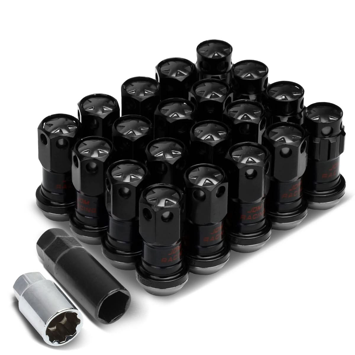M12 x 1.5 Aluminum Lug Nuts with Locks 16pc Set - Black