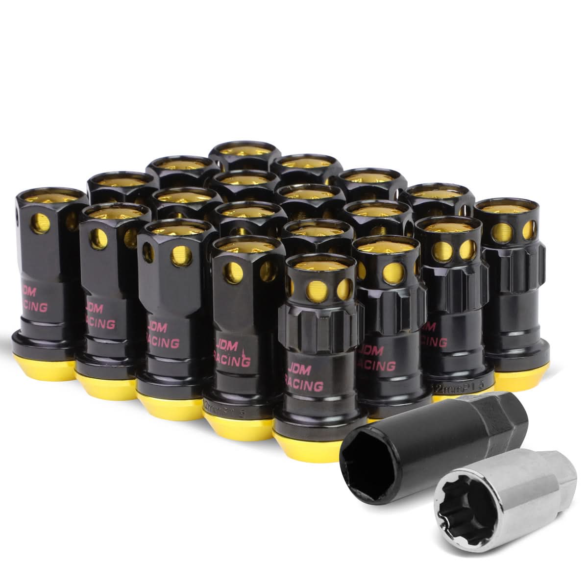 Aluminum Lug Nuts M12x1.5 Lock Style 20pc Set Black/Gold