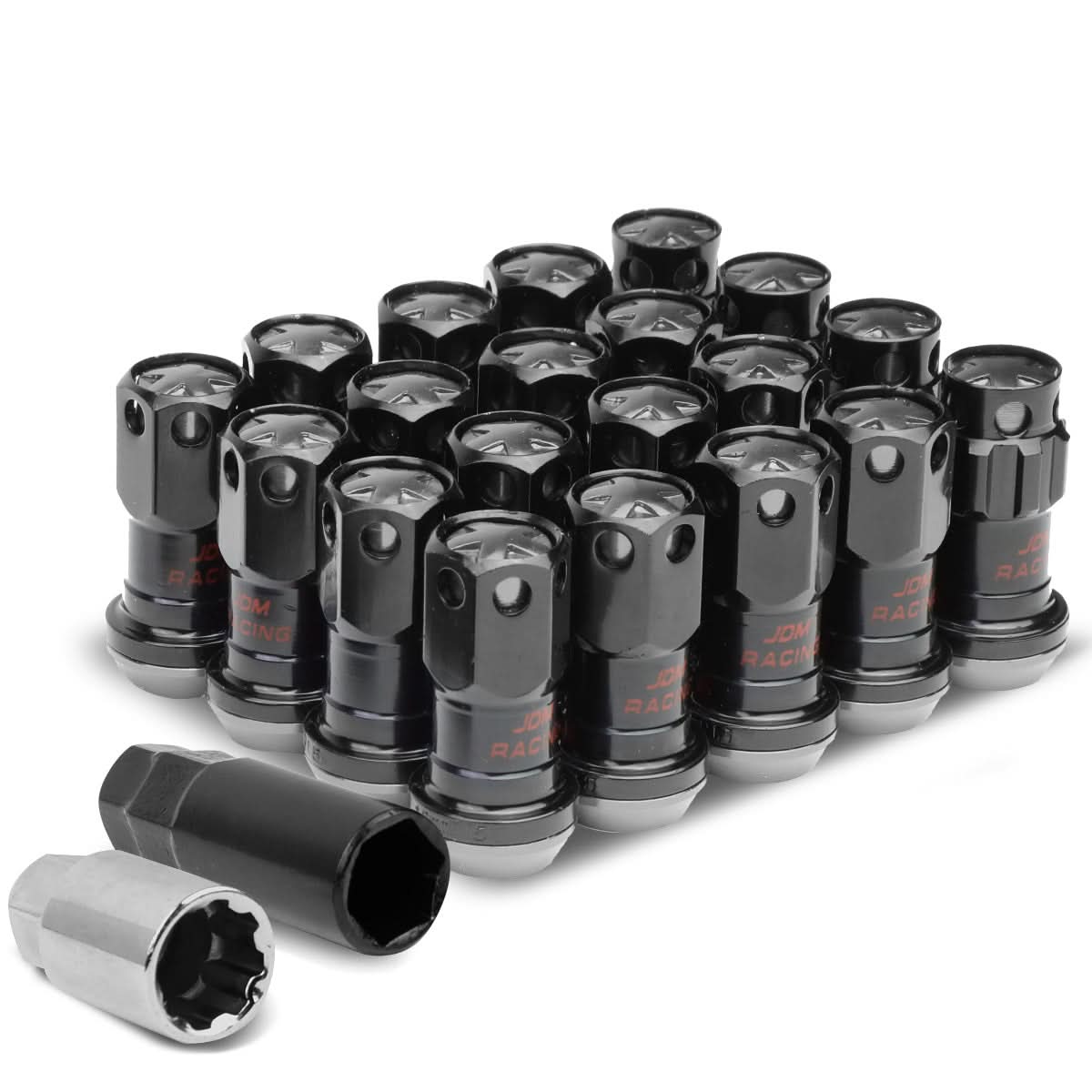 Aluminum Lug Nuts M12x1.5 Lock Style 16pcs + 4 Locks Black