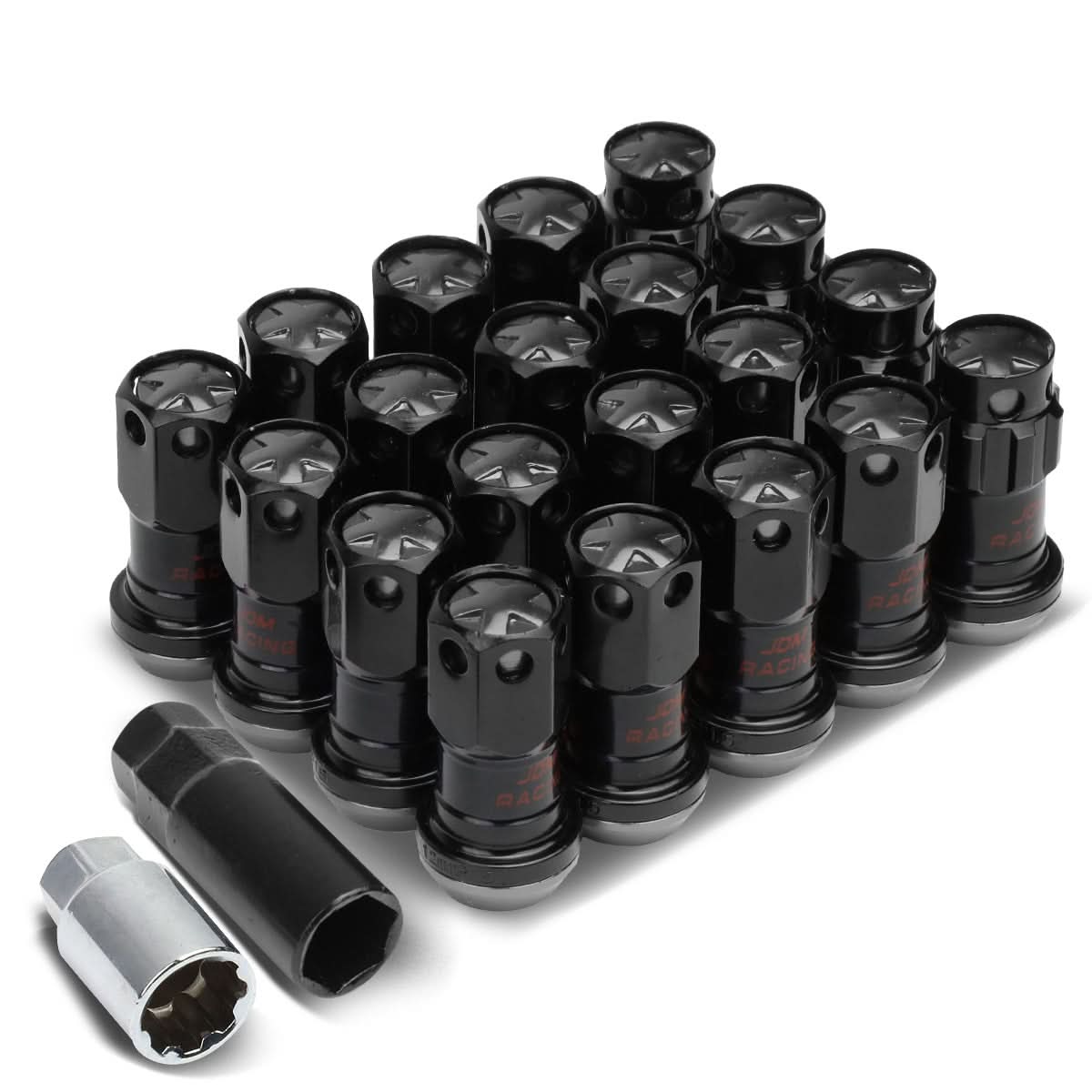 Aluminum Lug Nuts M12x1.5 Lock Style 16pcs + 4 Locks Black