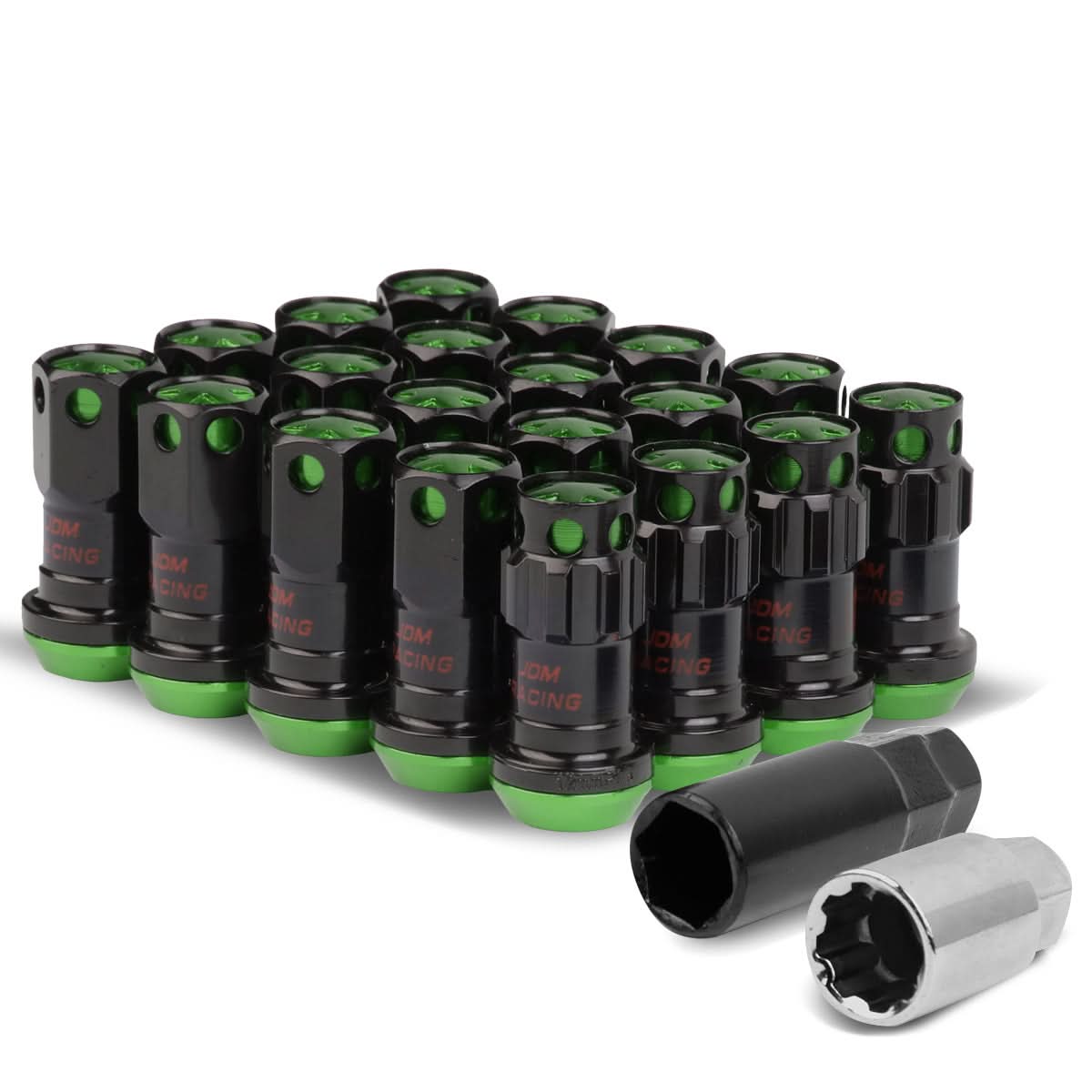 M12 x 1.5 Aluminum Lug Nuts Set Lock Nut Style 16pcs Black Green