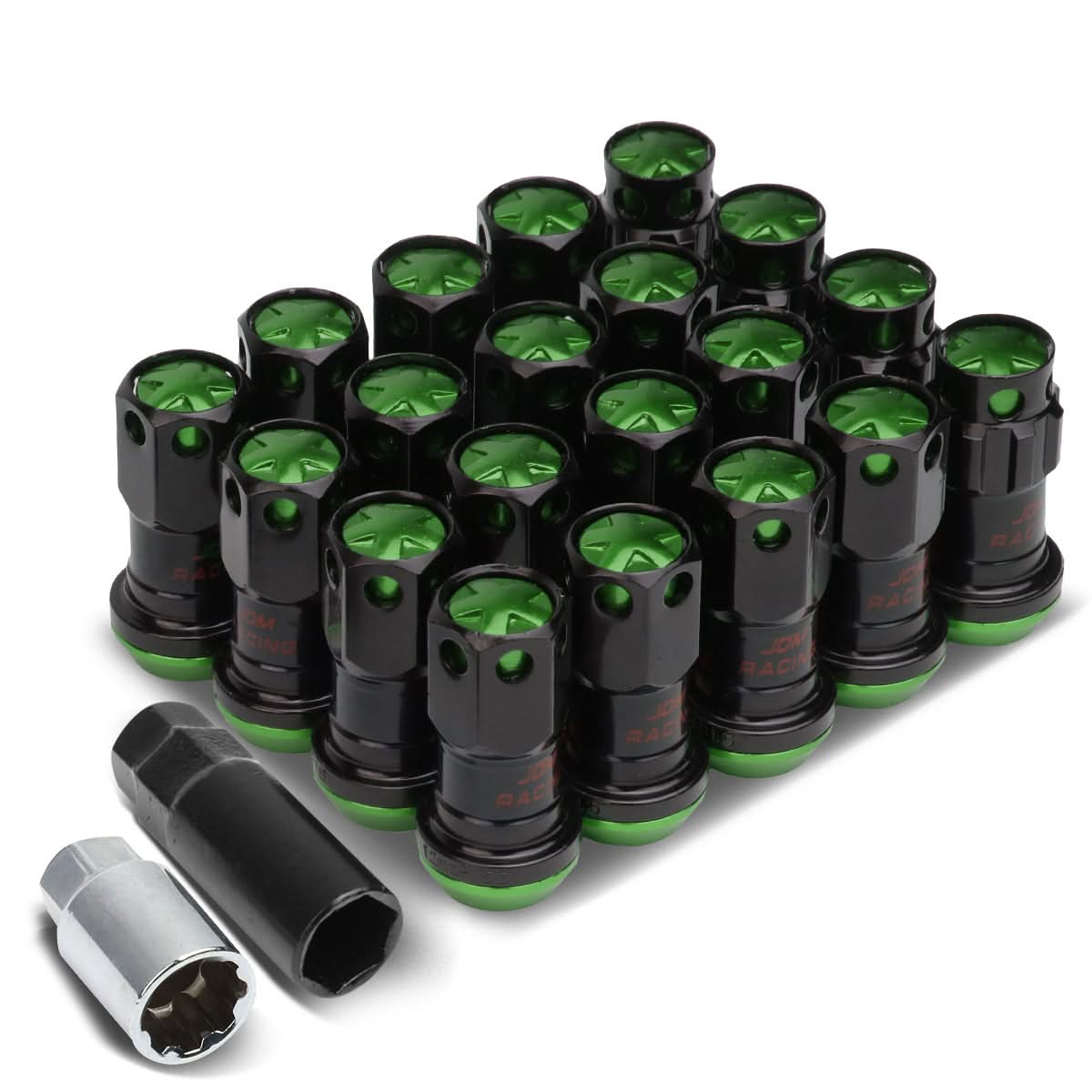 M12 x 1.5 Aluminum Lug Nuts Set Lock Nut Style 16pcs Black Green