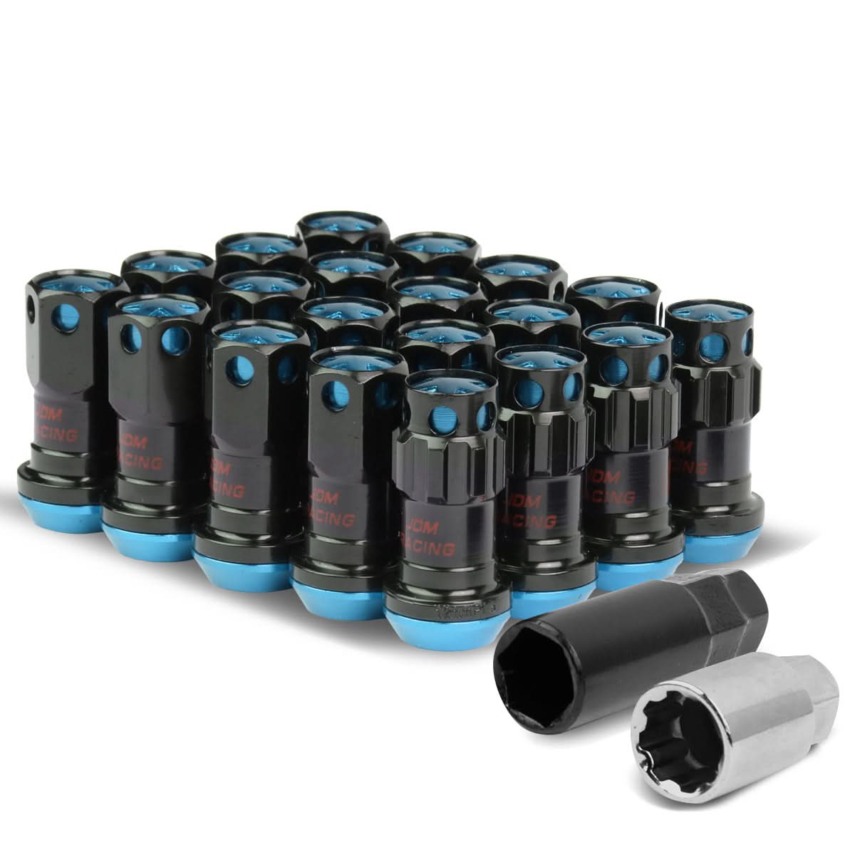 M12 x 1.5 Aluminum Lug Nuts with Locks 16pc Set Black Blue
