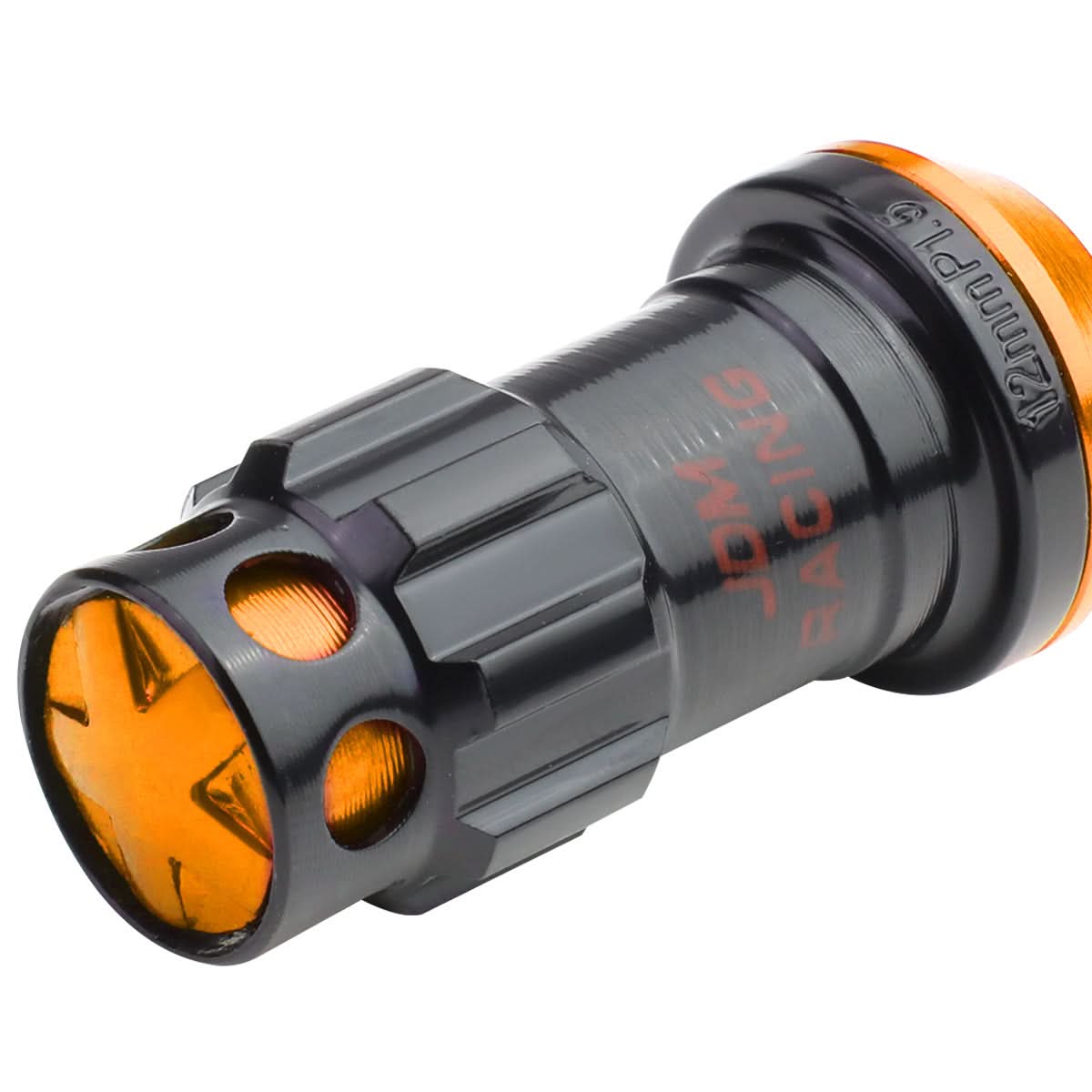 M12 x 1.5 Aluminum Lug Nuts Set 16 Pcs + 4 Locks Black/Orange