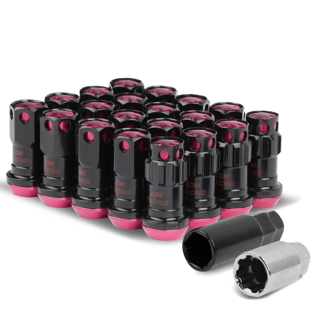 M12 x 1.5 Aluminum Lug Nuts Lock Style 16pc Set Black Pink