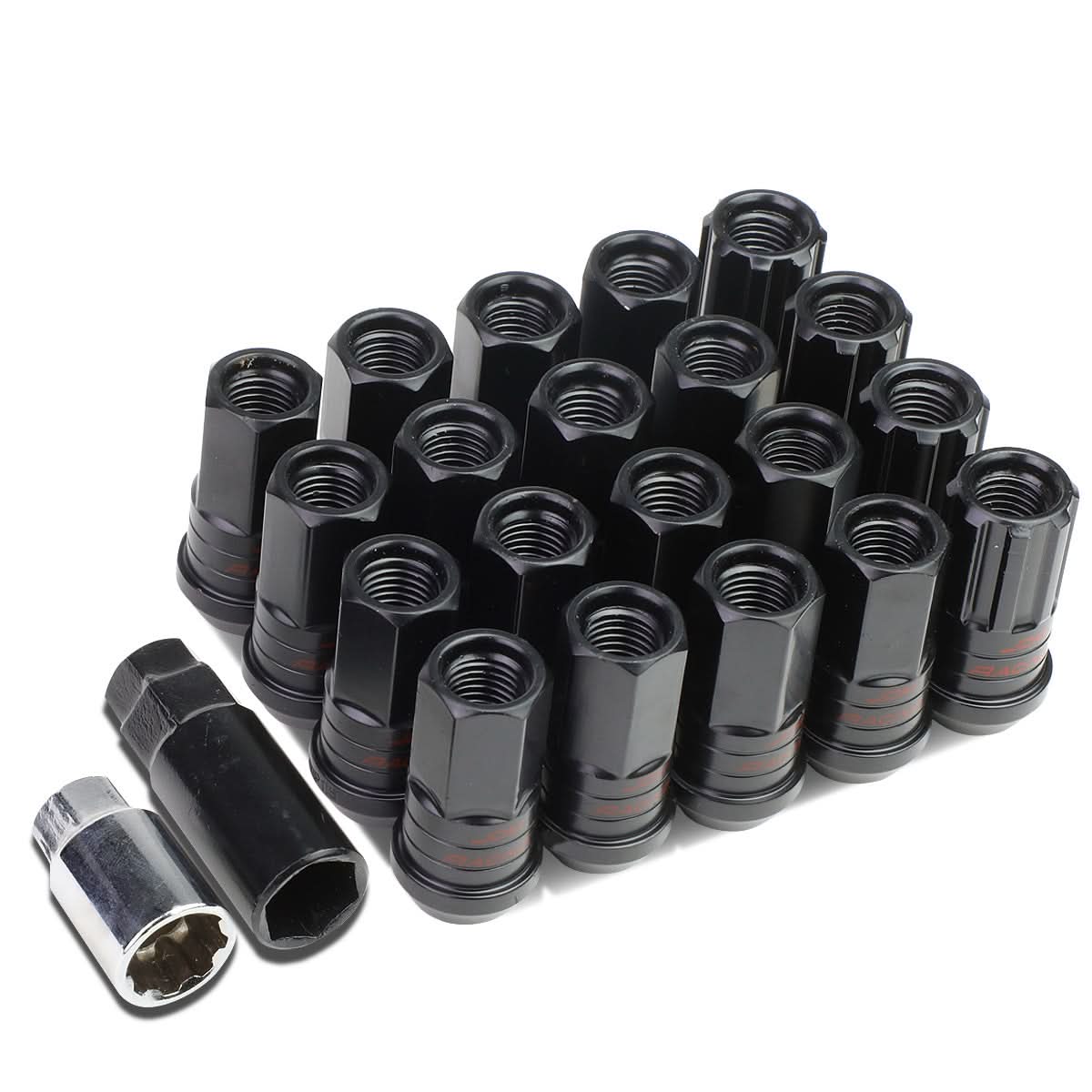 Steel Lug Nuts M12 x 1.25 Extended Open End 16pcs + 4 Locks Black