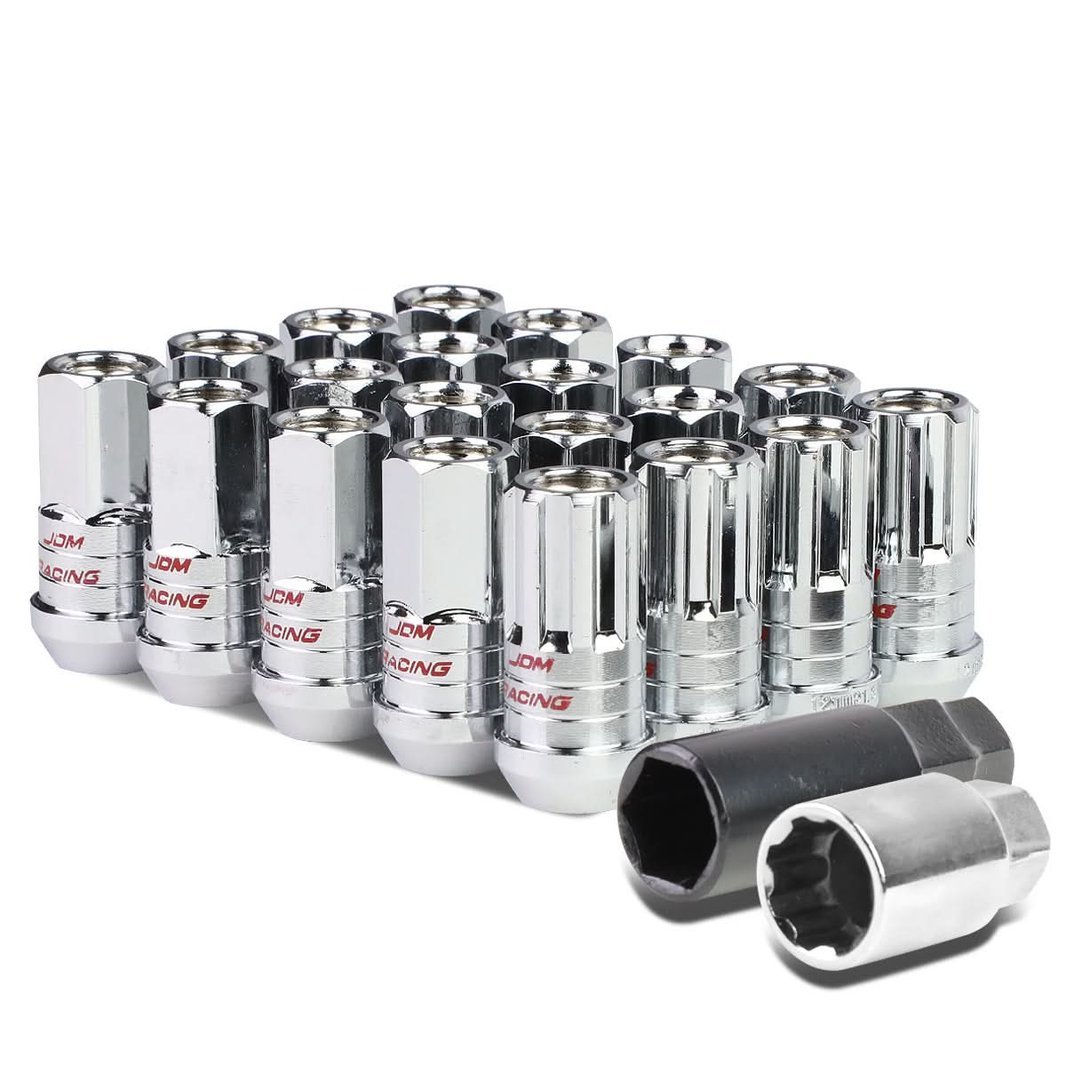 M12 x 1.25 Steel Lug Nuts 45mm Extended Acorn Chrome 16pc + 4 Locks