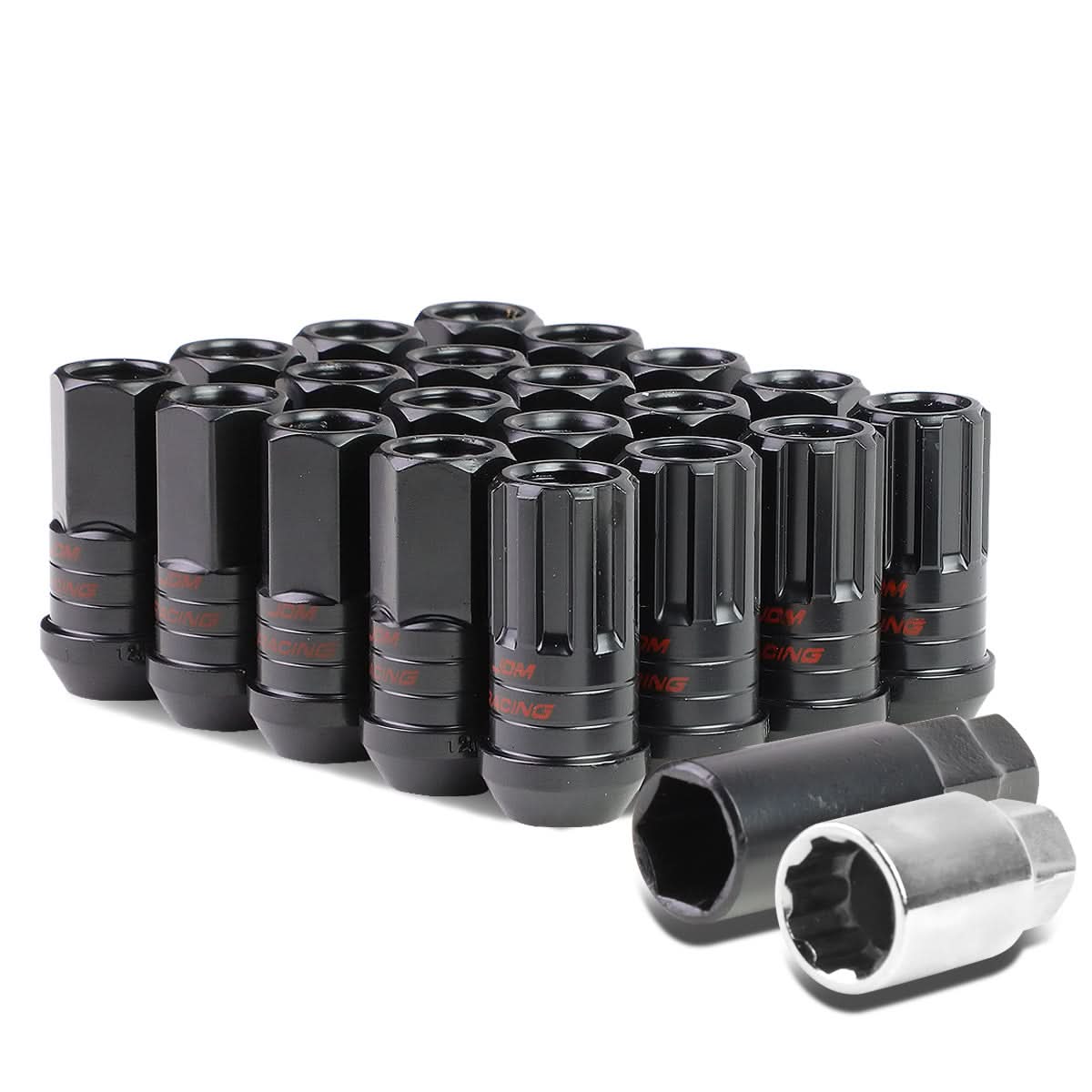Steel Lug Nuts M12x1.5 Acorn Extended 16pcs + 4 Locks Black