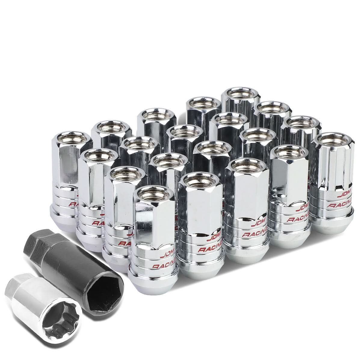 Steel Lug Nuts M12x1.5 Acorn Grooved Shank Extended Chrome 16+4 Lock
