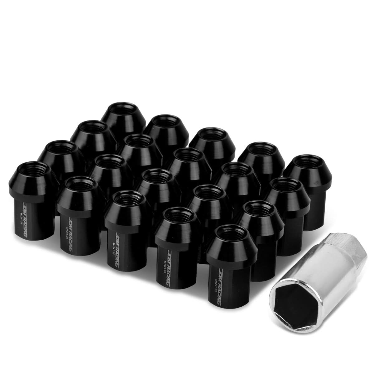 M12 x 1.25 Acorn Style Aluminum Lug Nuts 20pc Set - Black