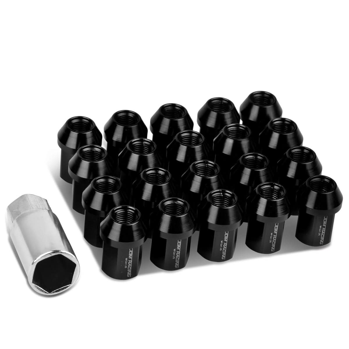 M12 x 1.25 Acorn Style Aluminum Lug Nuts 20pc Set - Black