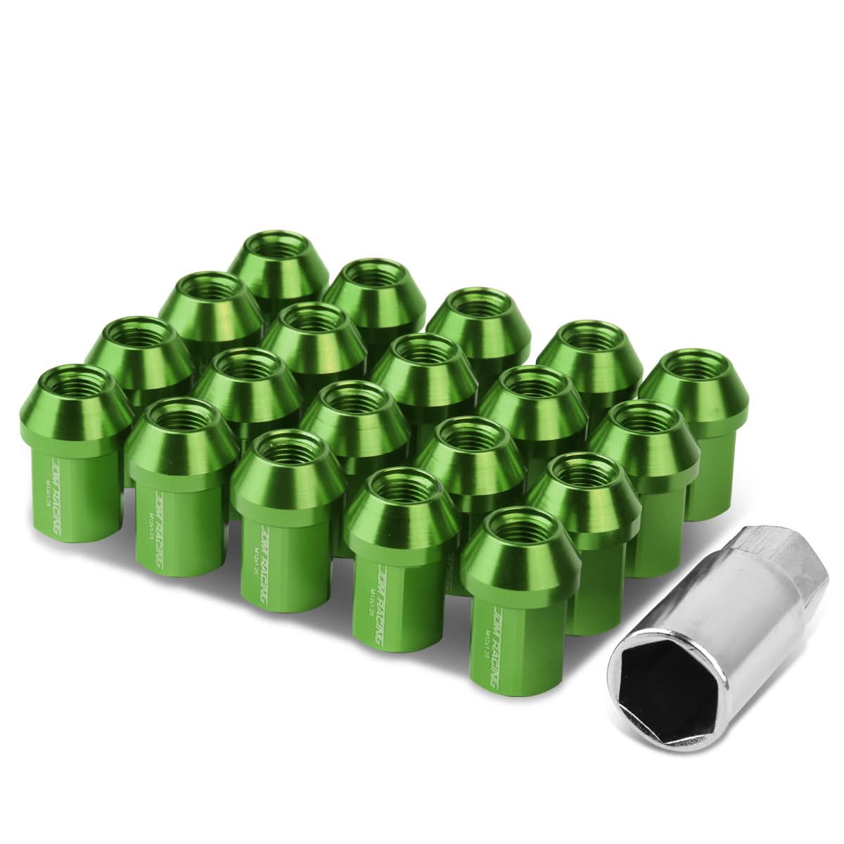 M12 x 1.25 Aluminum Acorn Lug Nuts 35mm Short Closed End Green 20pc