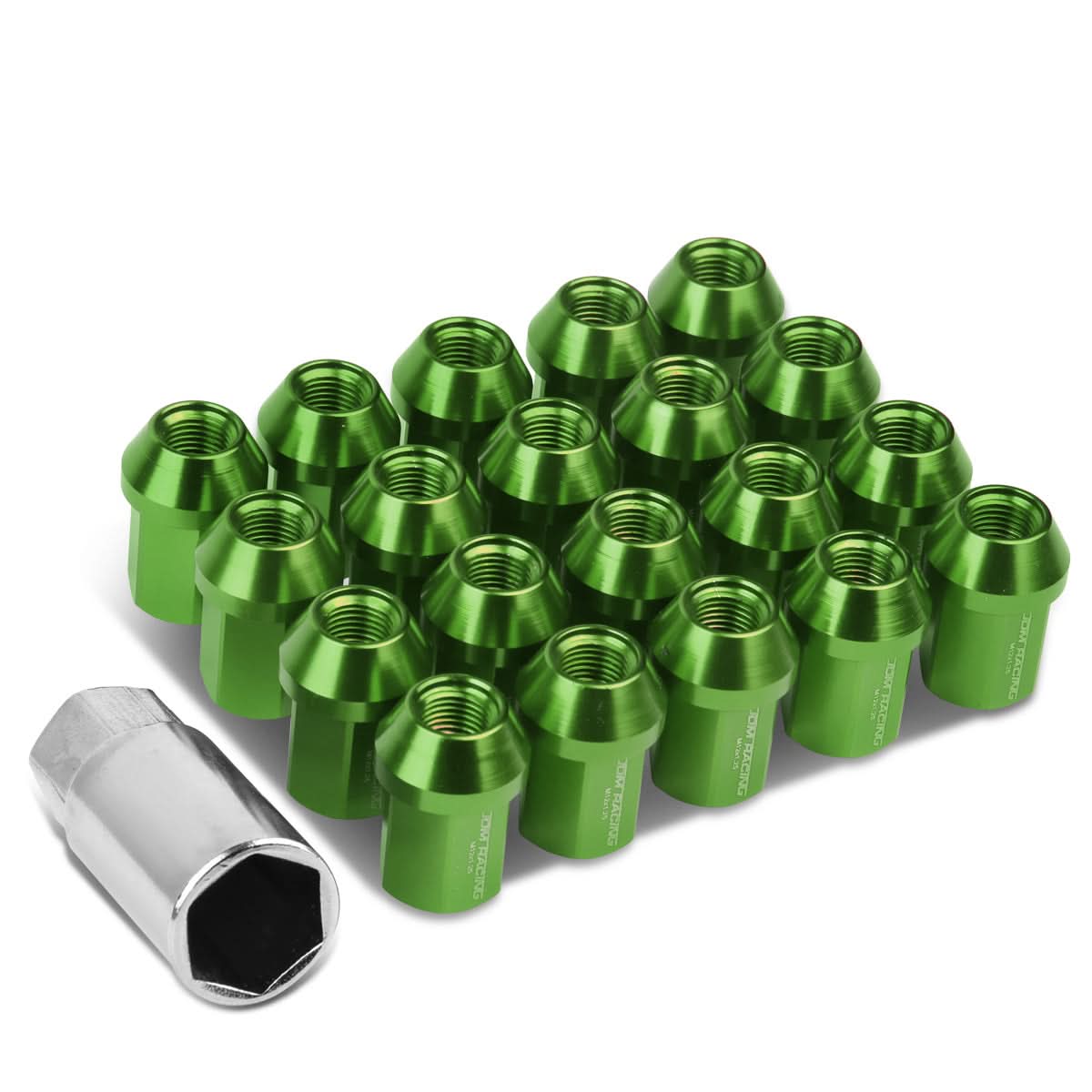 M12 x 1.25 Aluminum Acorn Lug Nuts 35mm Short Closed End Green 20pc