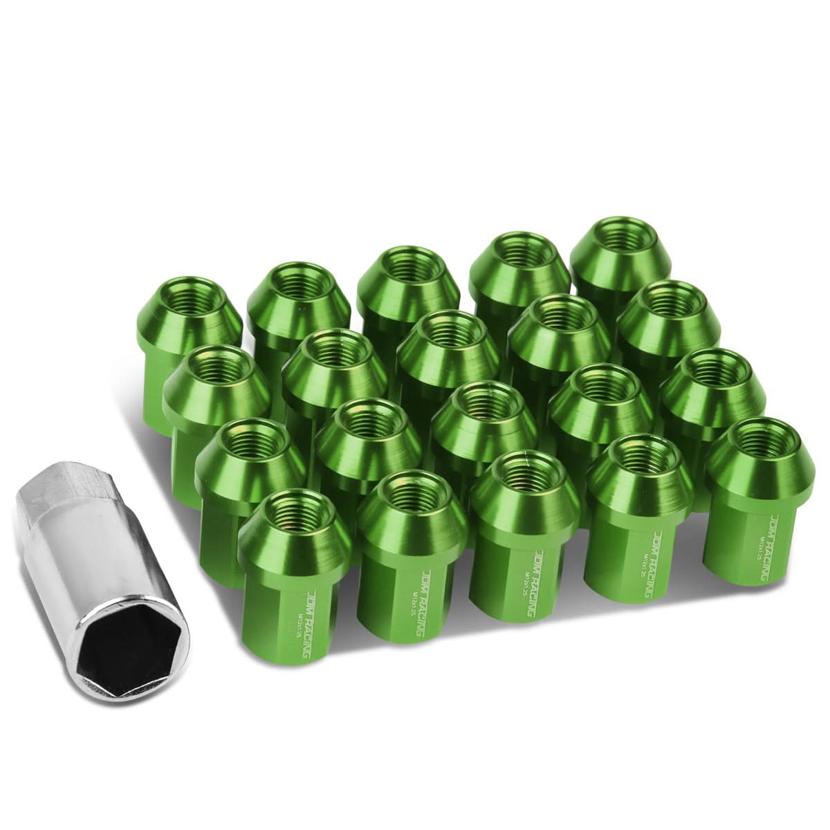 M12 x 1.25 Aluminum Acorn Lug Nuts 35mm Short Closed End Green 20pc