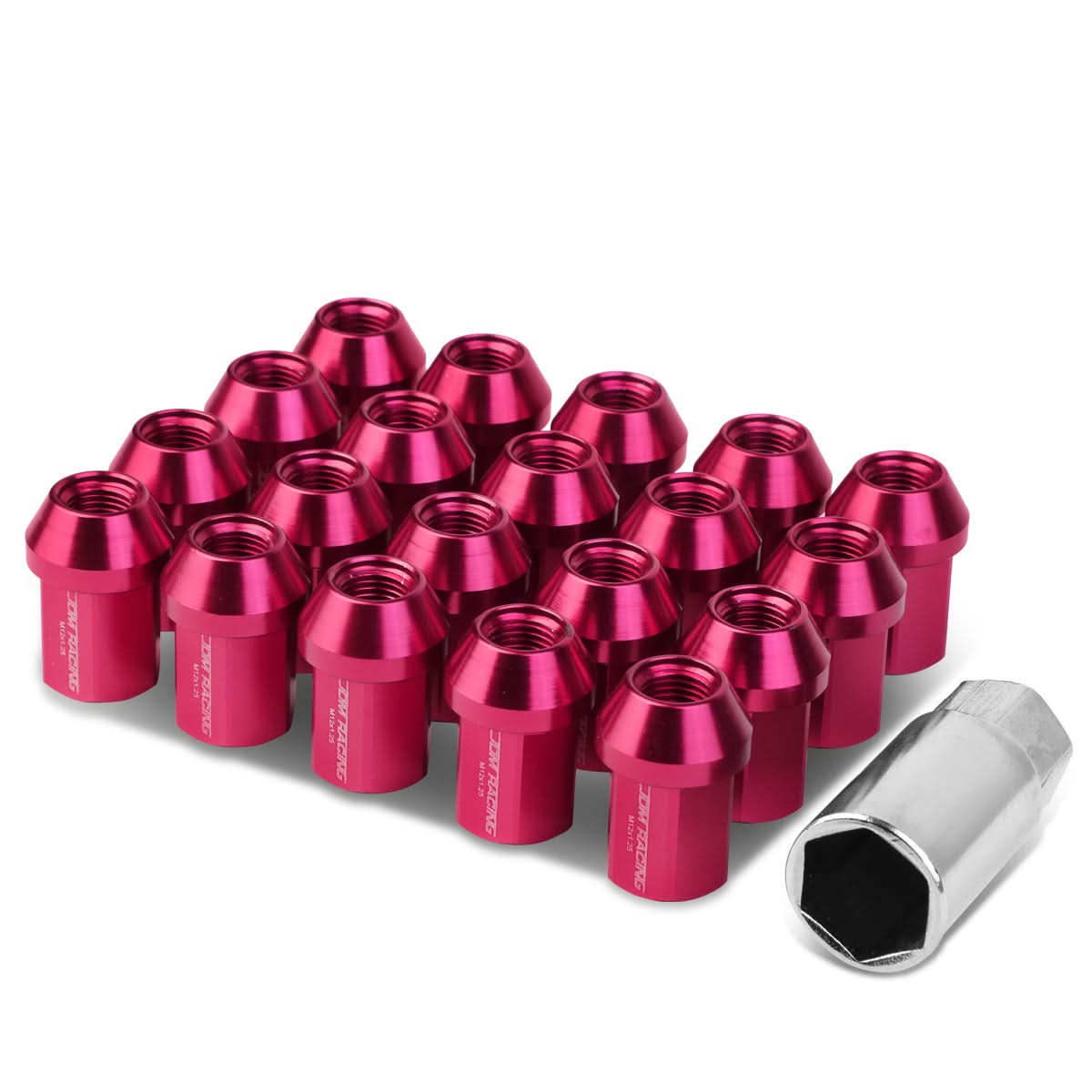 M12 x 1.25 Acorn Style Lug Nuts - 20pc Set Pink Aluminum