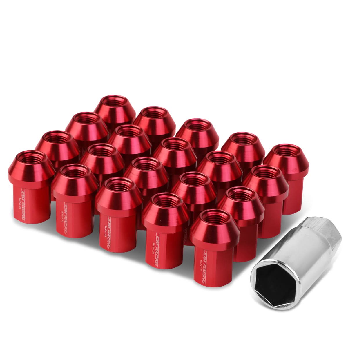 M12 X 1.25 Aluminum Lug Nuts - Acorn Style - Red - 20PCS