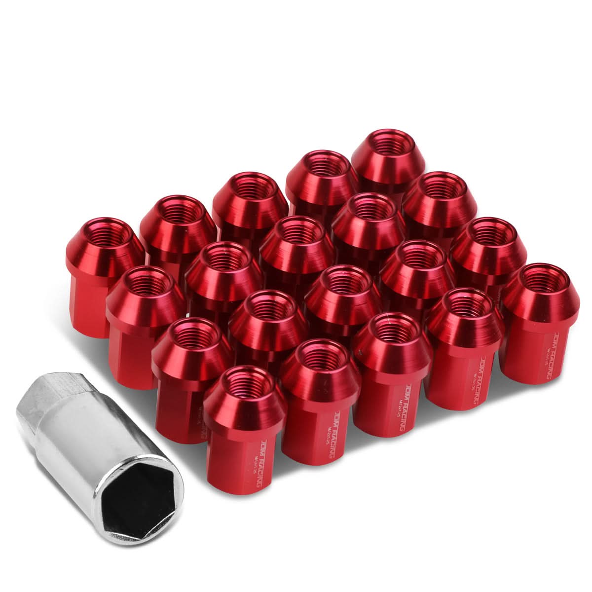 M12 X 1.25 Aluminum Lug Nuts - Acorn Style - Red - 20PCS