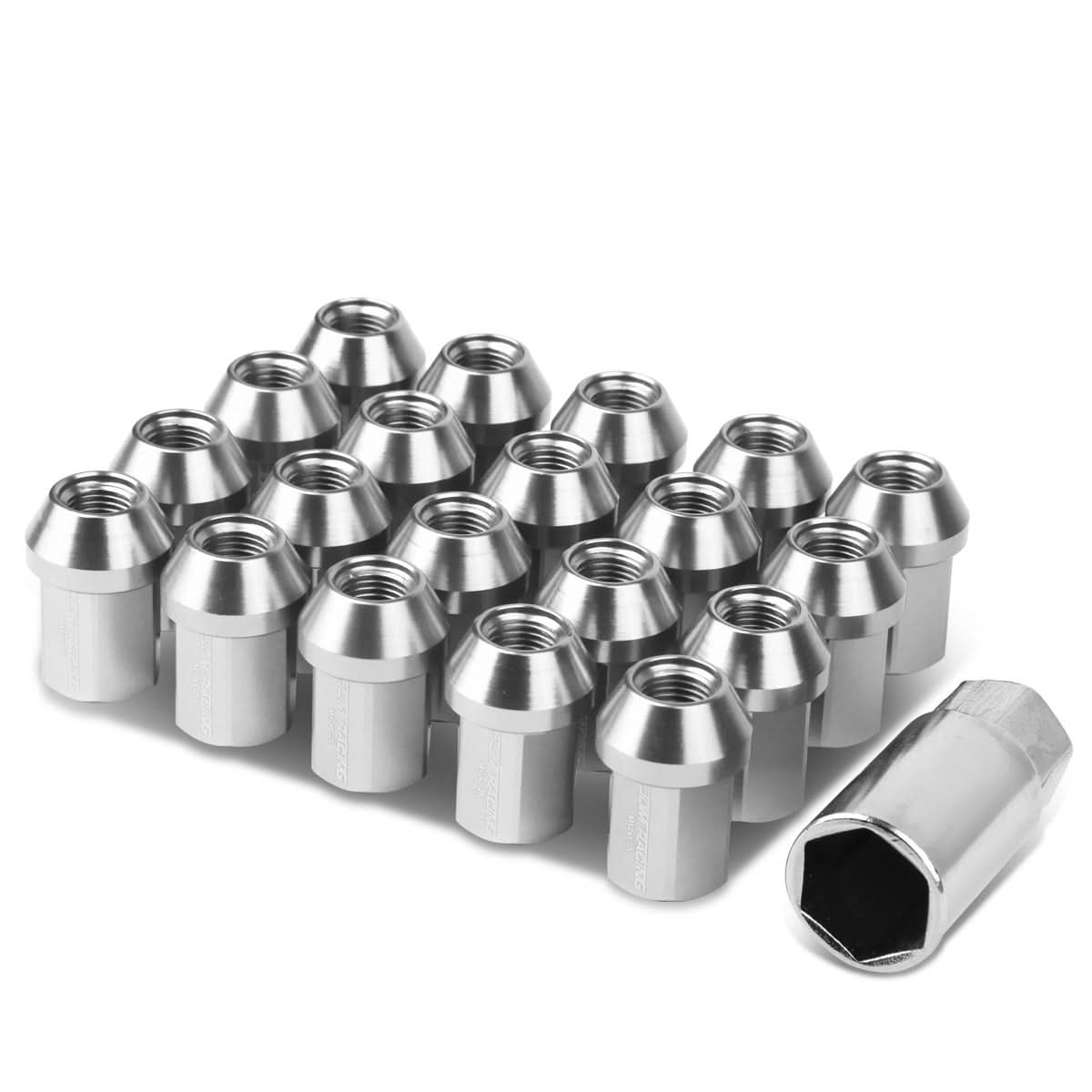 M12 x 1.25 Aluminum Acorn Lug Nuts 35mm Short Closed End 20pc Silver