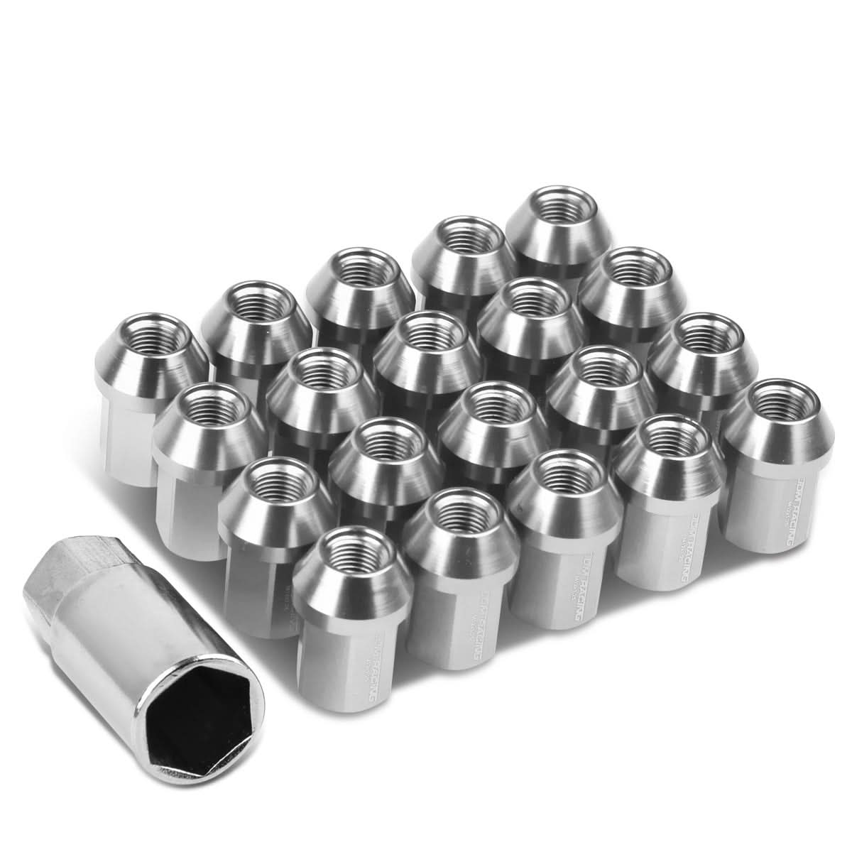 M12 x 1.25 Aluminum Acorn Lug Nuts 35mm Short Closed End 20pc Silver