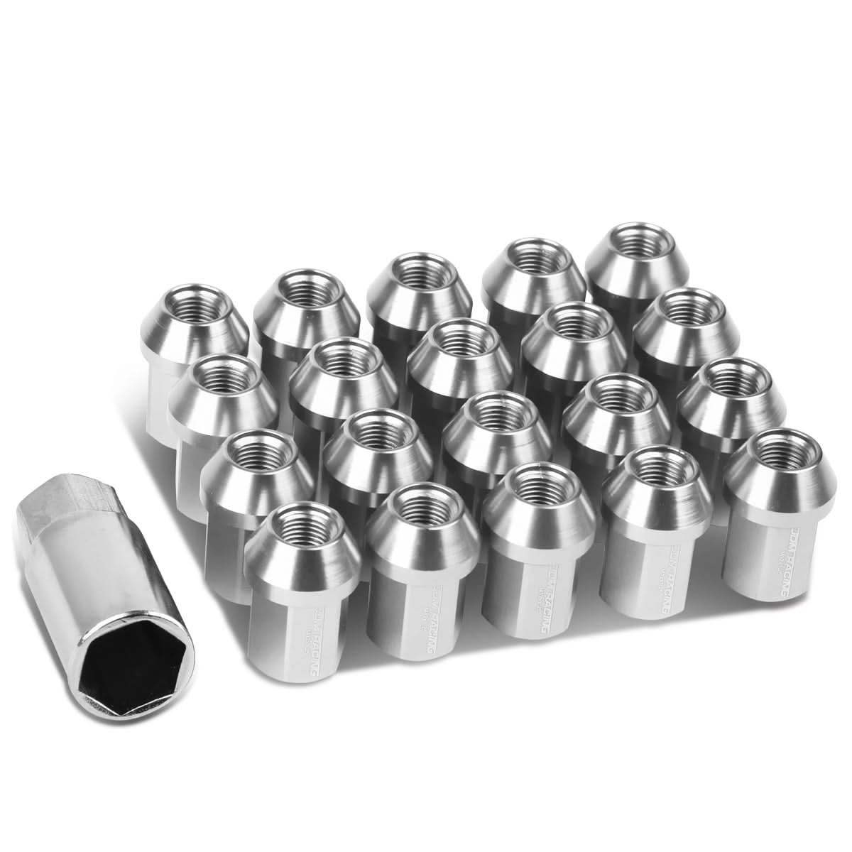 M12 x 1.25 Aluminum Acorn Lug Nuts 35mm Short Closed End 20pc Silver